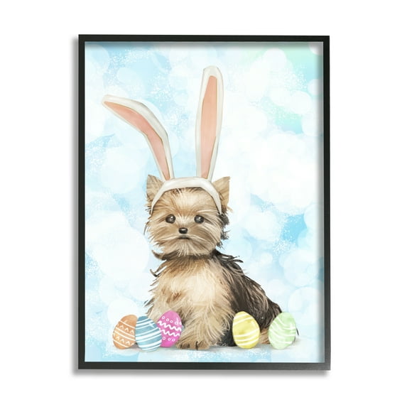 Stupell Industries Easter Yorkie Puppy Bunny Ears Patterned Eggs, 16 x 20,Design by Ziwei Li