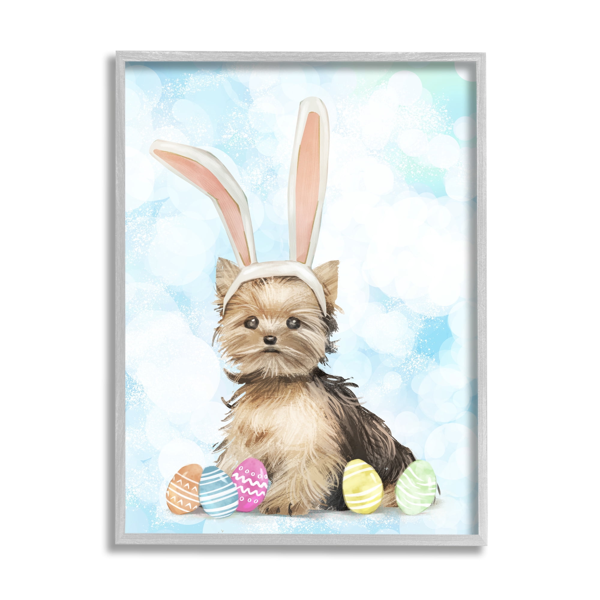 Stupell Industries Easter Yorkie Puppy Bunny Ears Patterned Eggs, 16 x 20,Design by Ziwei Li