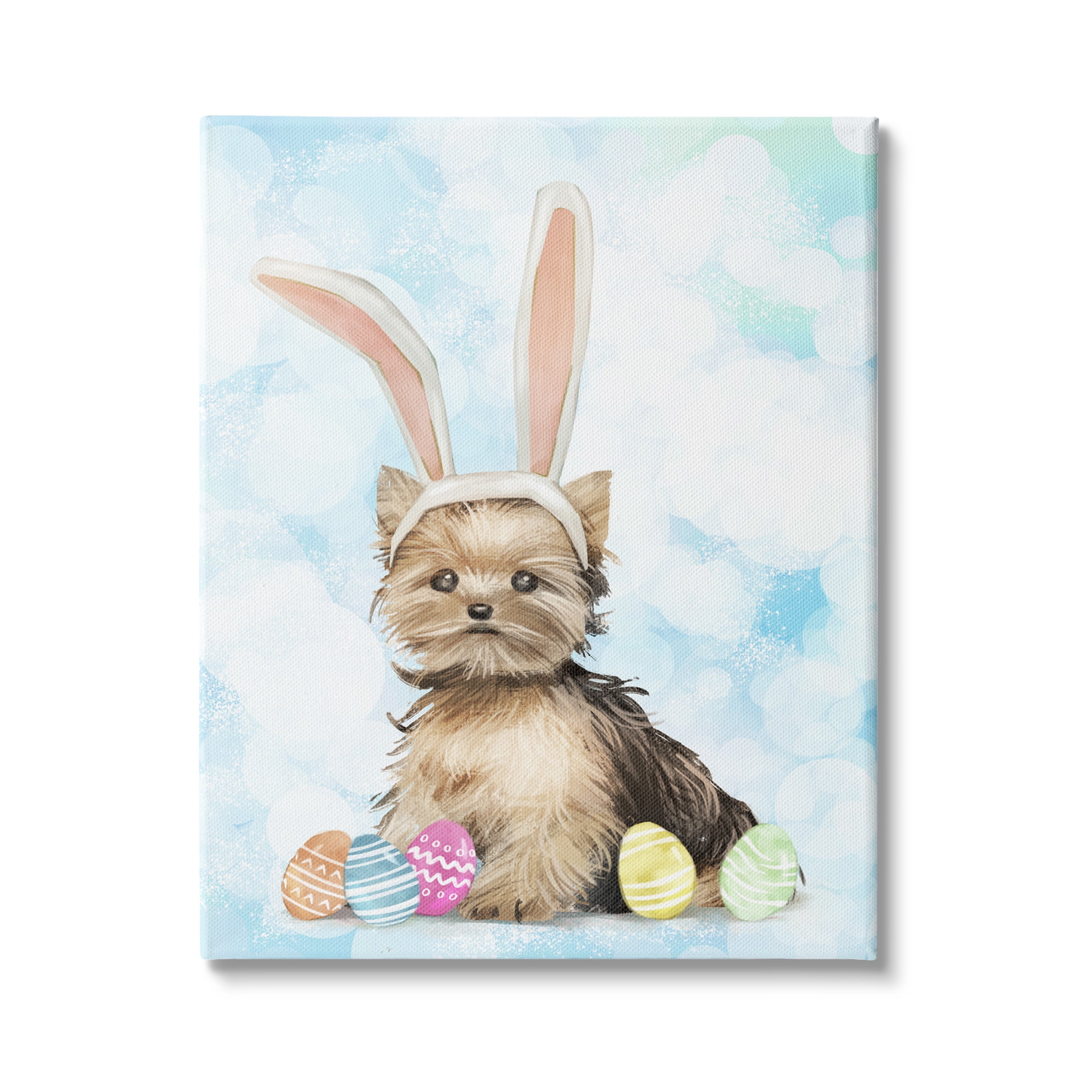 Stupell Industries Easter Yorkie Puppy Bunny Ears Patterned Eggs, 24 x 30,Design by Ziwei Li