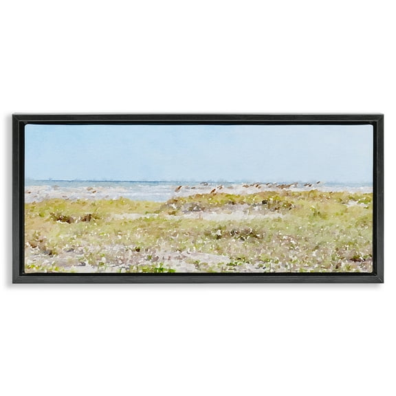 Stupell Industries Eastern Beach Grass Landscape Painting Black Floater Framed Canvas Art Print Wall Art, 25 x 11