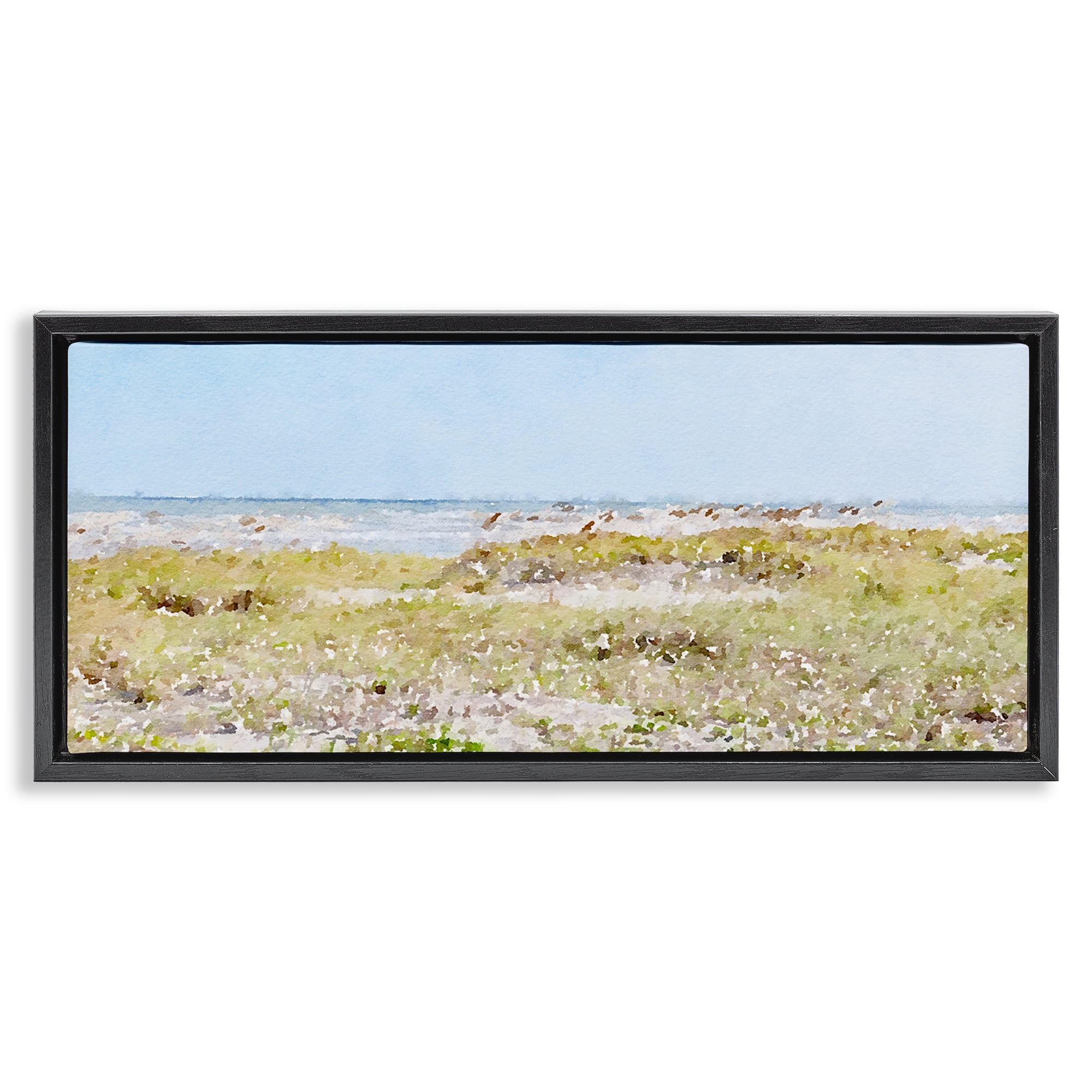Stupell Industries Eastern Beach Grass Landscape Painting Black Floater Framed Canvas Art Print Wall Art, 31 x 14