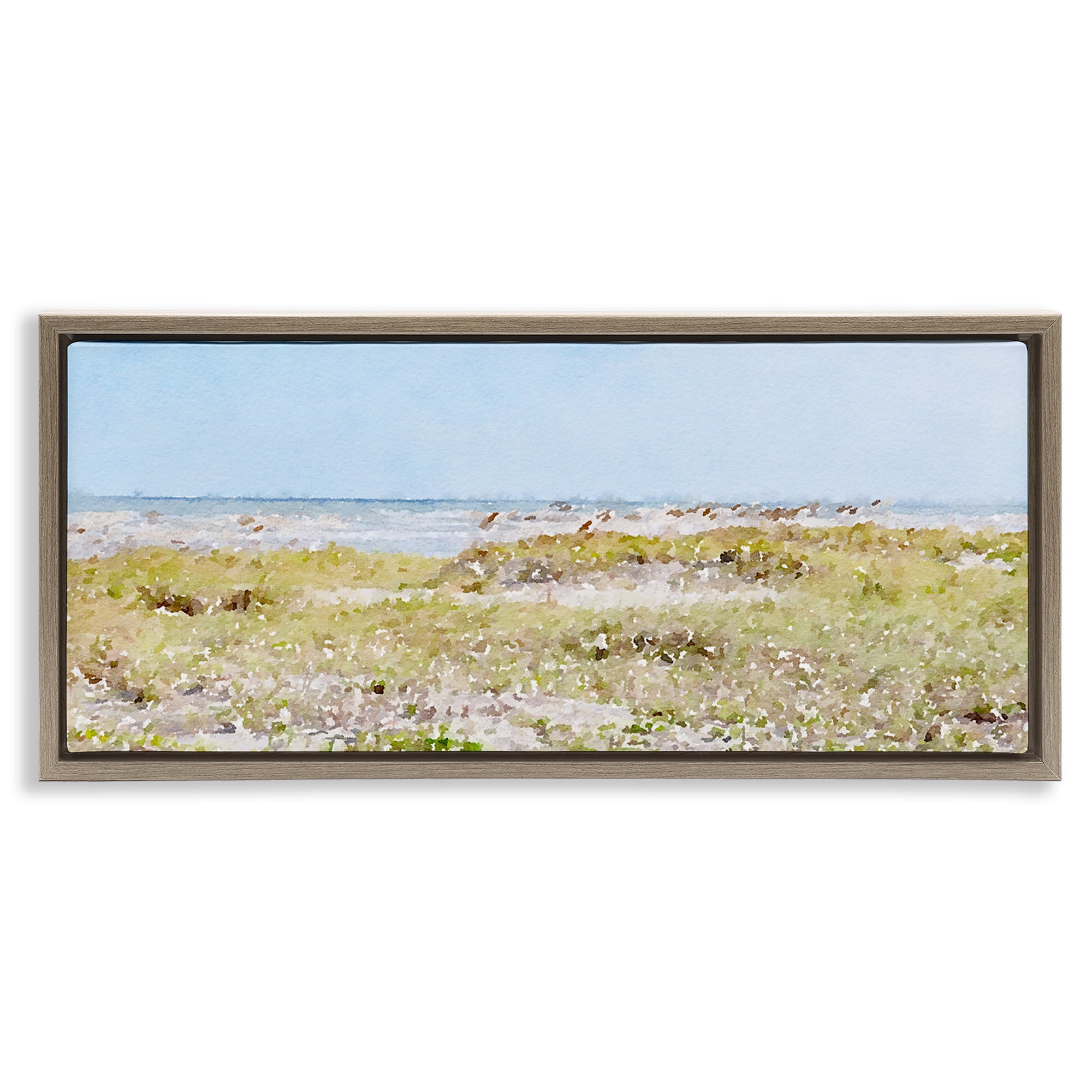 Stupell Industries Eastern Beach Grass Landscape Painting Brown Floater Framed Canvas Art Print Wall Art, 31 x 14
