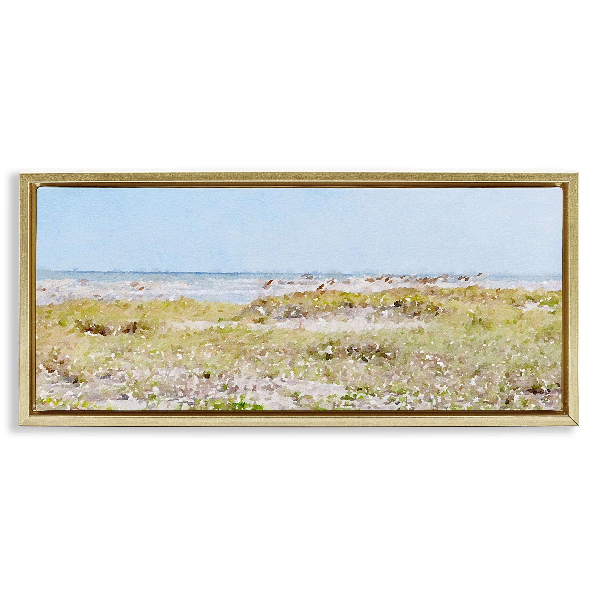 Stupell Industries Eastern Beach Grass Landscape Painting Gold Floater Framed Canvas Art Print Wall Art, 31 x 14