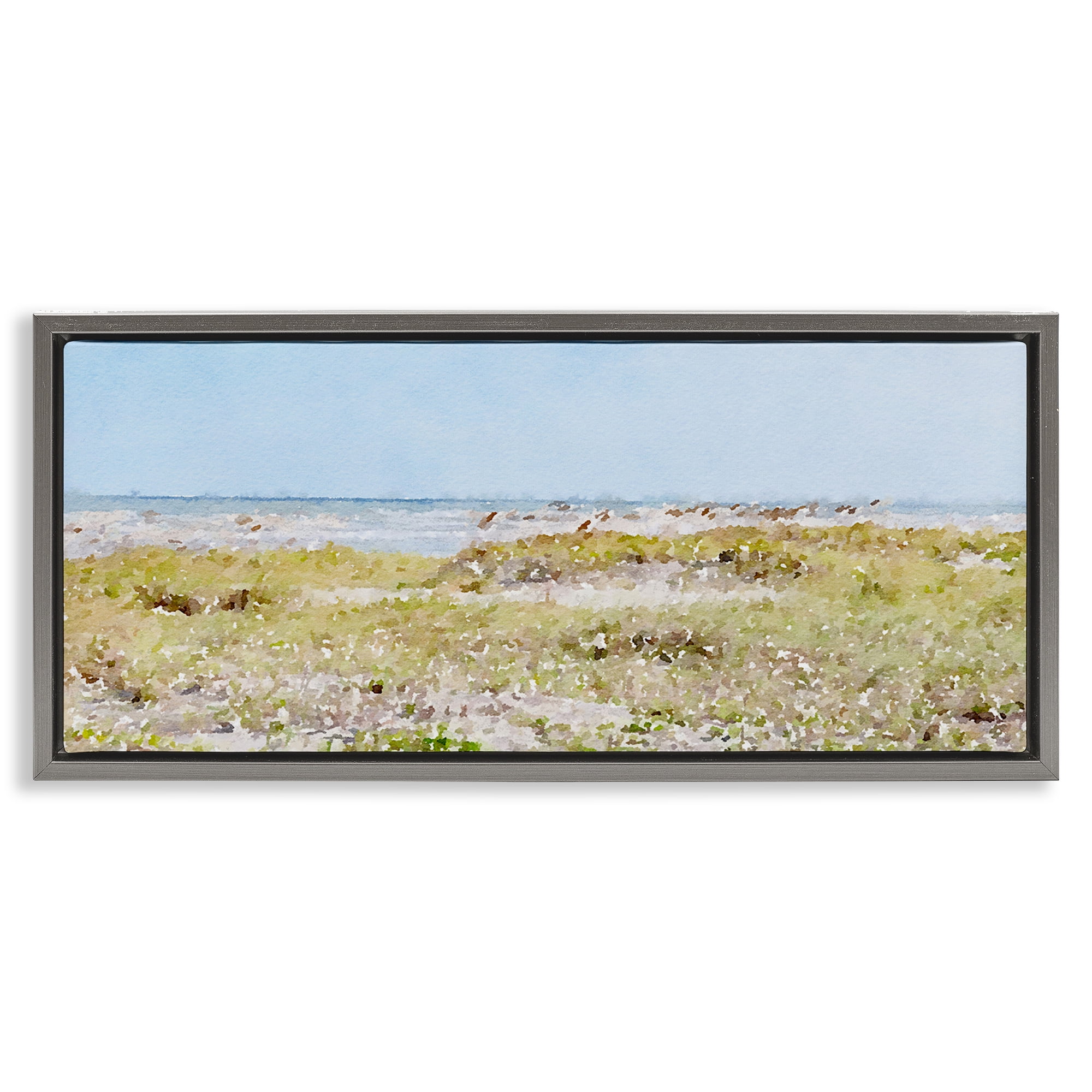 Stupell Industries Eastern Beach Grass Landscape Painting Gray Floater Framed Canvas Art Print Wall Art, 25 x 11