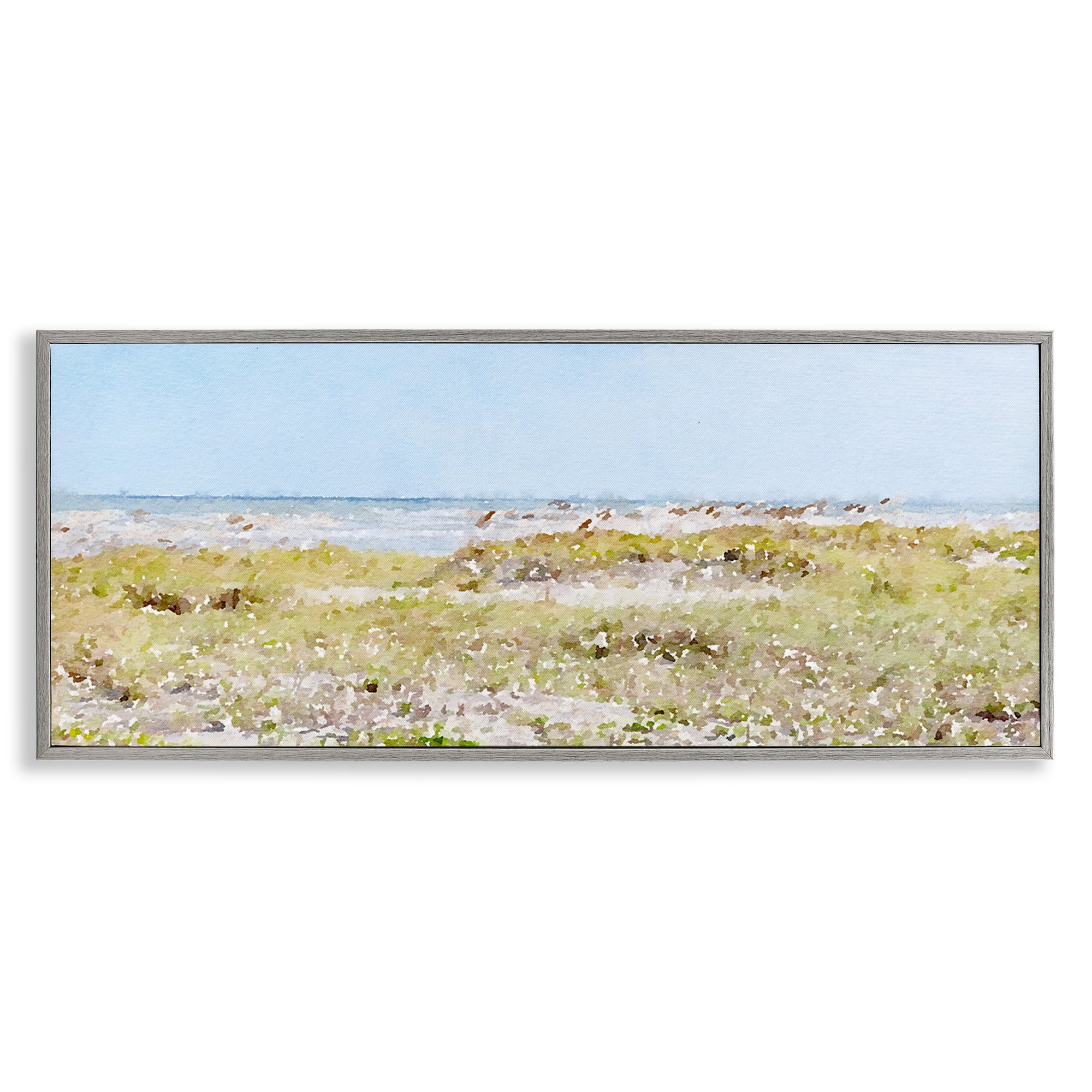 Stupell Industries Eastern Beach Grass Landscape Painting Gray Framed Art Print Wall Art, 30 x 13