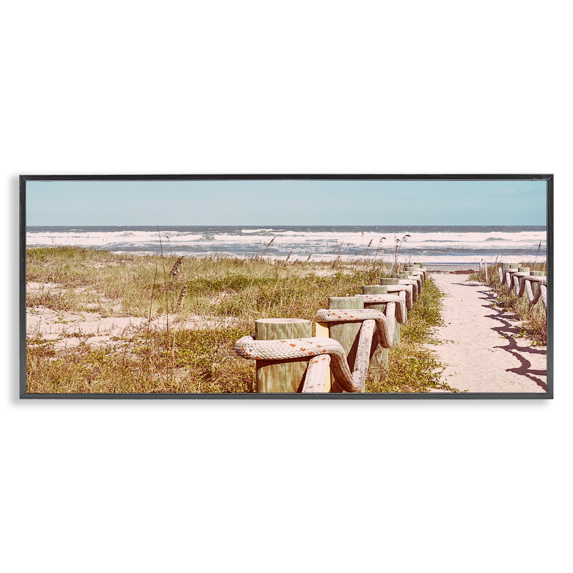 Stupell Industries Eastern Beach Walkway Landscape Photography Black Framed Art Print Wall Art, 30 x 13