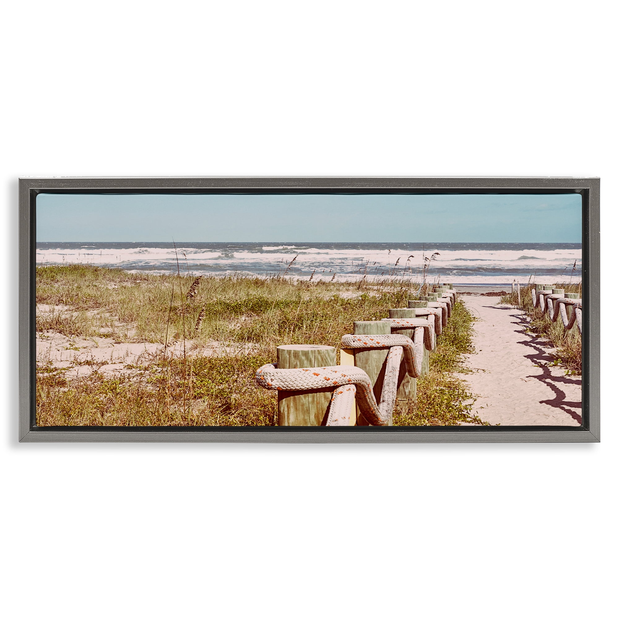 Stupell Industries Eastern Beach Walkway Landscape Photography Gray Floater Framed Canvas Art Print Wall Art, 31 x 14