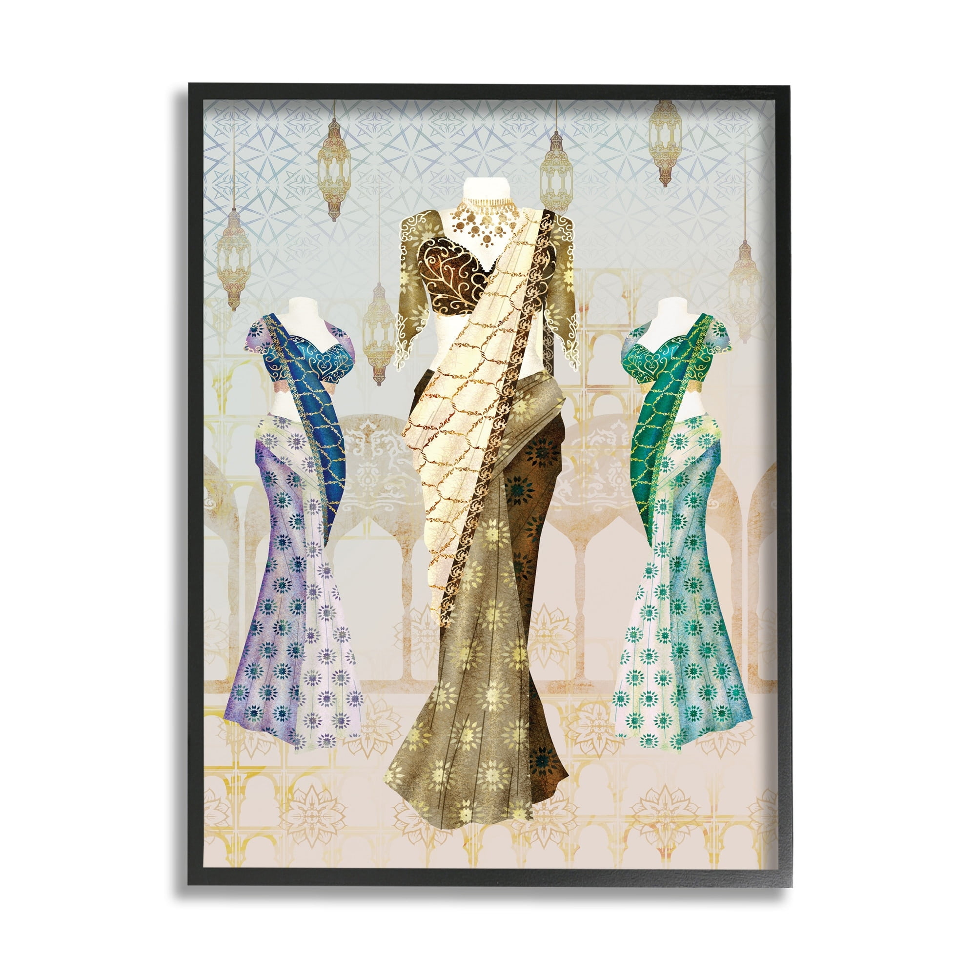 Stupell Industries Eastern Glam Fashion on Geometric Arabesque Background,16 x 20,Designed by Ziwei Li