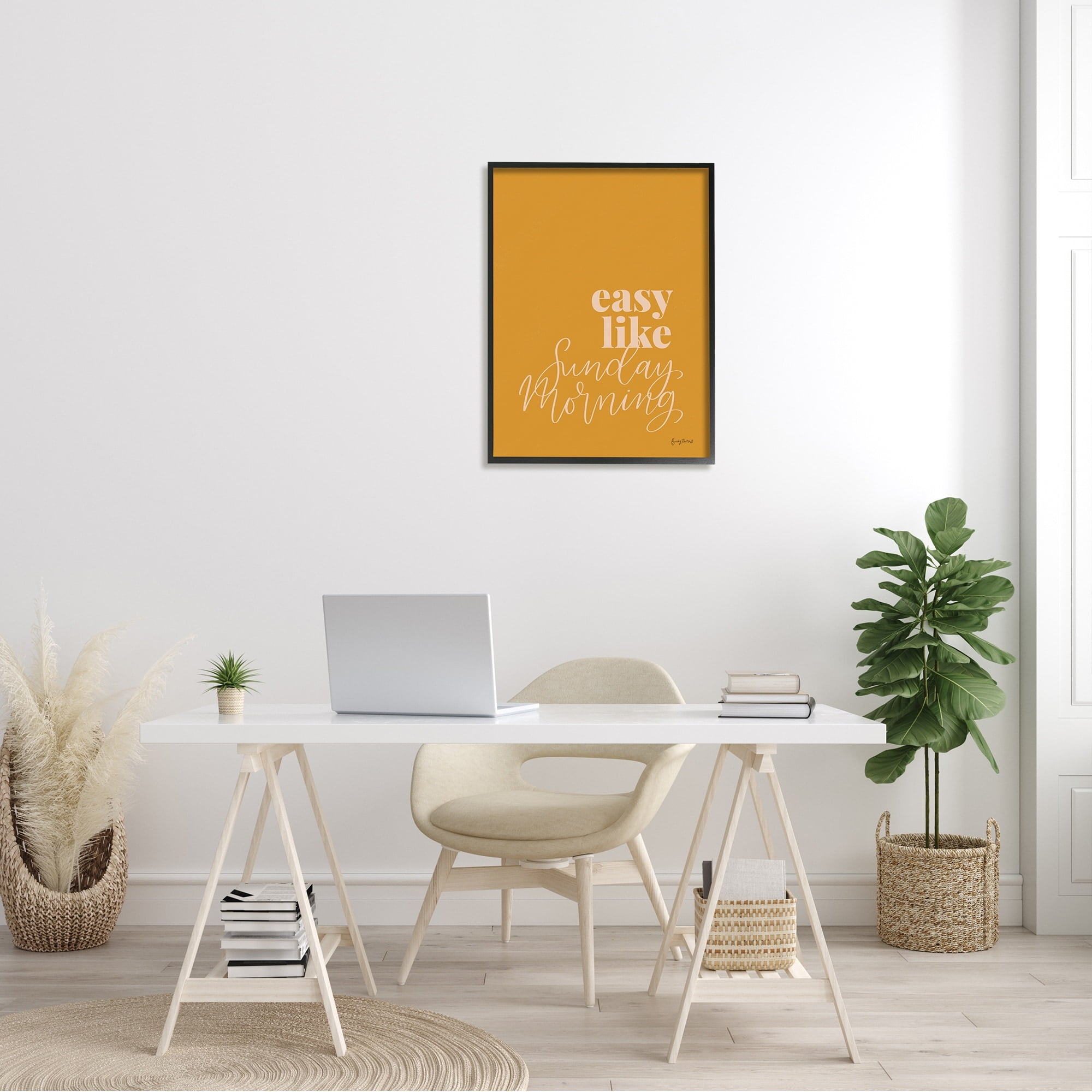 Stupell Industries Easy Like Sunday Morning Phrase Minimal Orange Pink Graphic Art Black Framed Art Print Wall Art, 24x30, by Becky Thorns