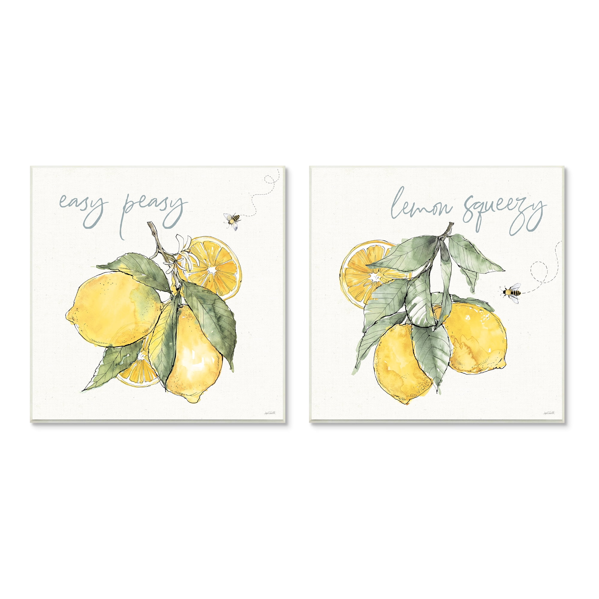 Stupell Industries Easy Peasy Lemon Squeezy Phrase Yellow Honey Bees, 12 x 12, Design by Anne Tavoletti