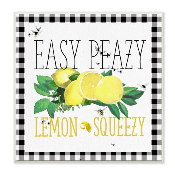 Stupell Industries Easy Peazy Lemon Squeezy Kitchen Humor Plaid Word Design Wall Plaque by The Saturday Evening Post, 12" x 12", Wall Plaque