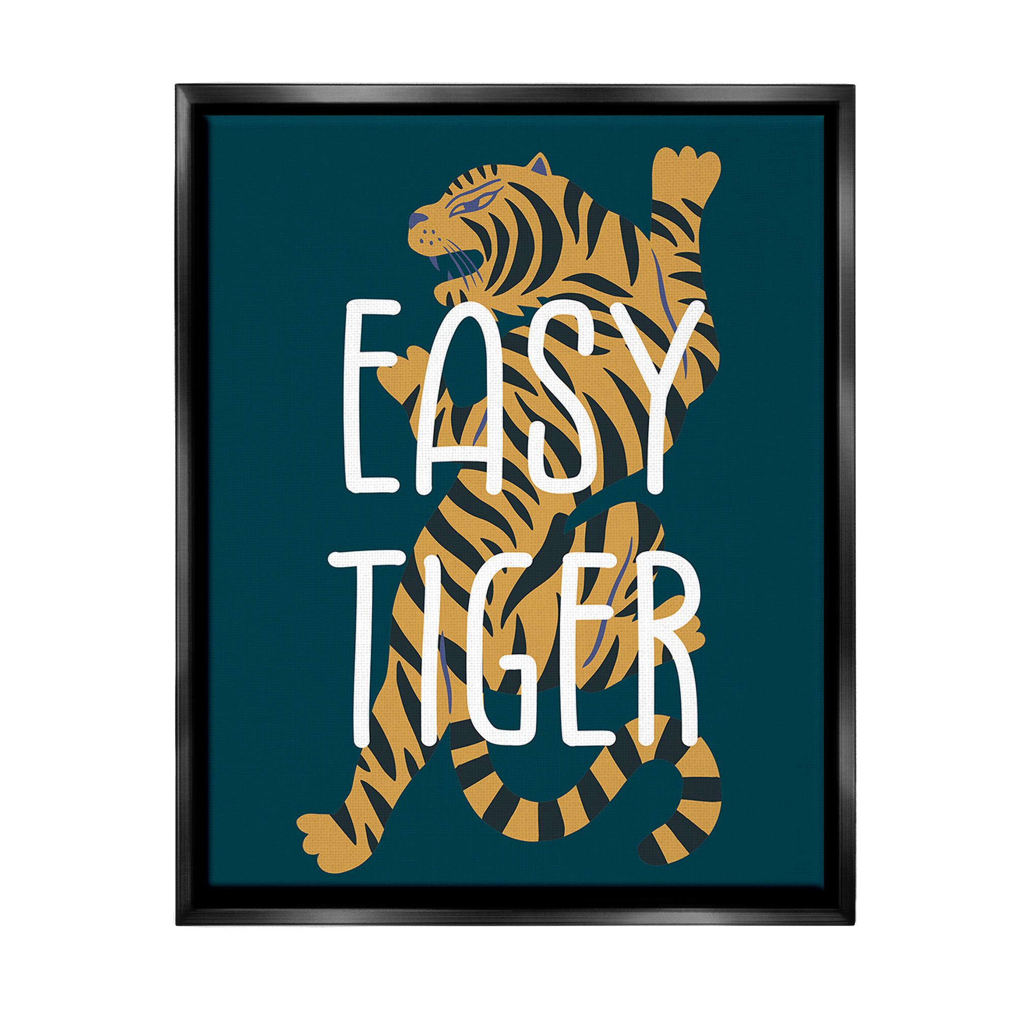 Stupell Industries Easy Tiger Phrase Animals & Insects Painting Black Floater Framed Canvas Art Print Wall Art, 17 x 21