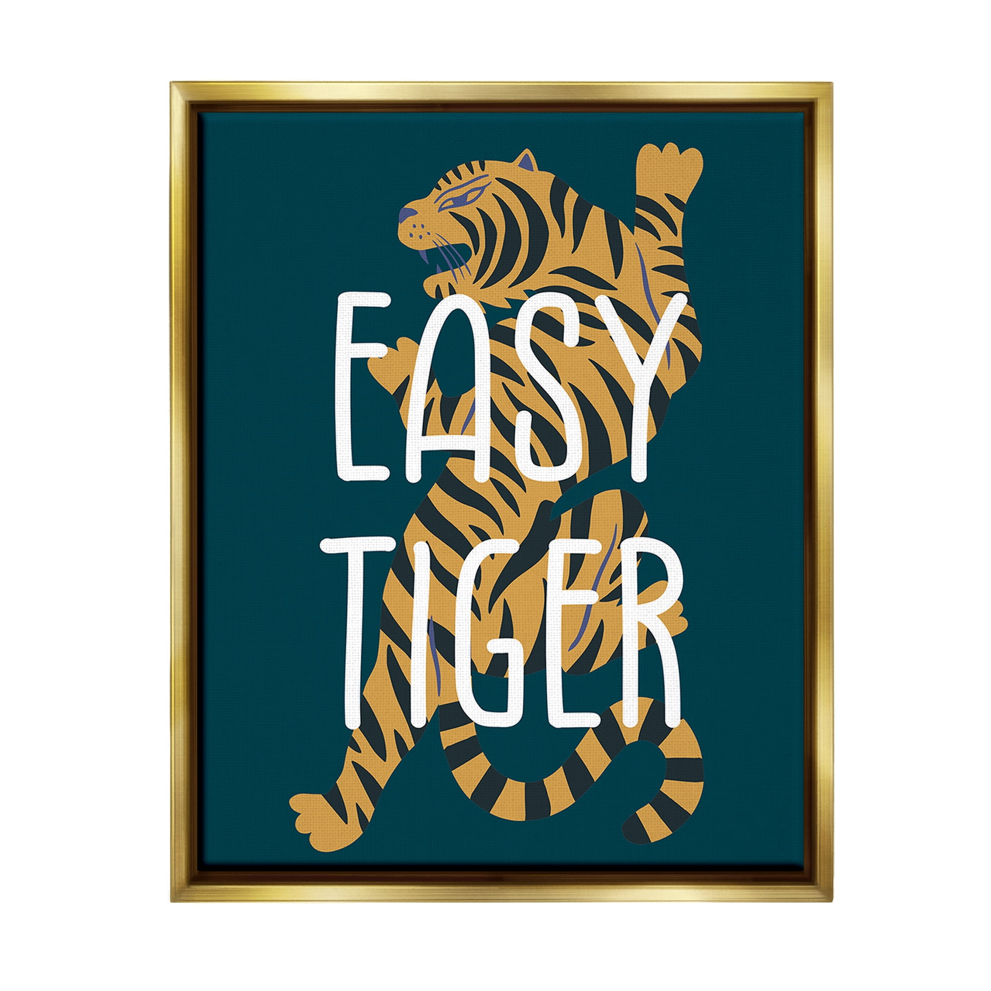 Stupell Industries Easy Tiger Phrase Animals & Insects Painting Gold Floater Framed Canvas Art Print Wall Art, 17 x 21