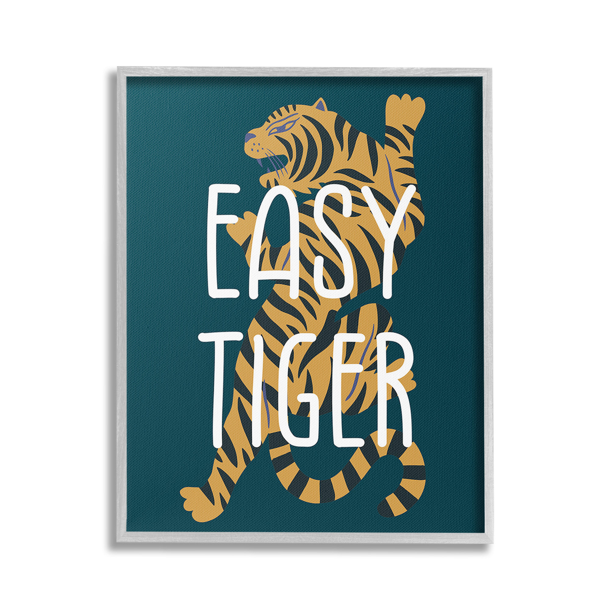 Stupell Industries Easy Tiger Phrase Animals & Insects Painting Gray Framed Art Print Wall Art, 24 x 30