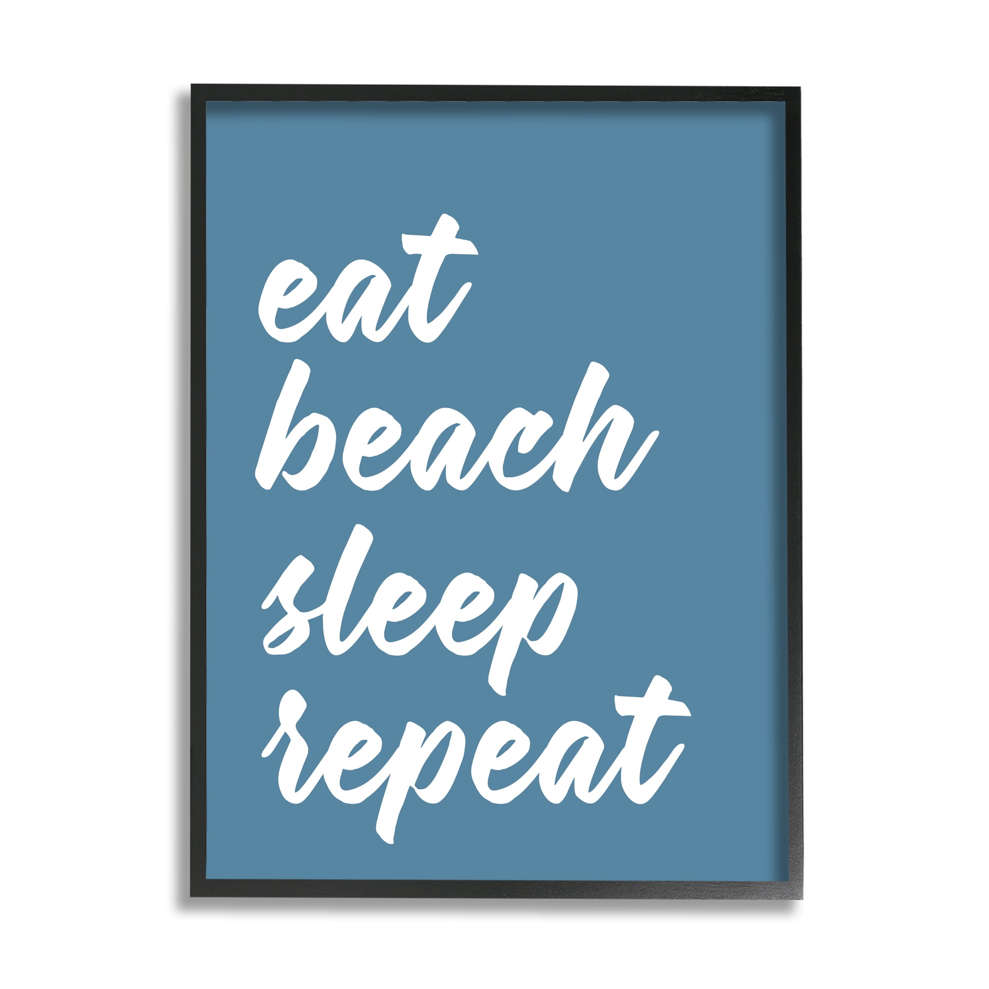 Stupell Industries Eat Beach Sleep Repeat Blue Script Phrase Graphic Art Black Framed Art Print Wall Art, Design by Lettered and Lined