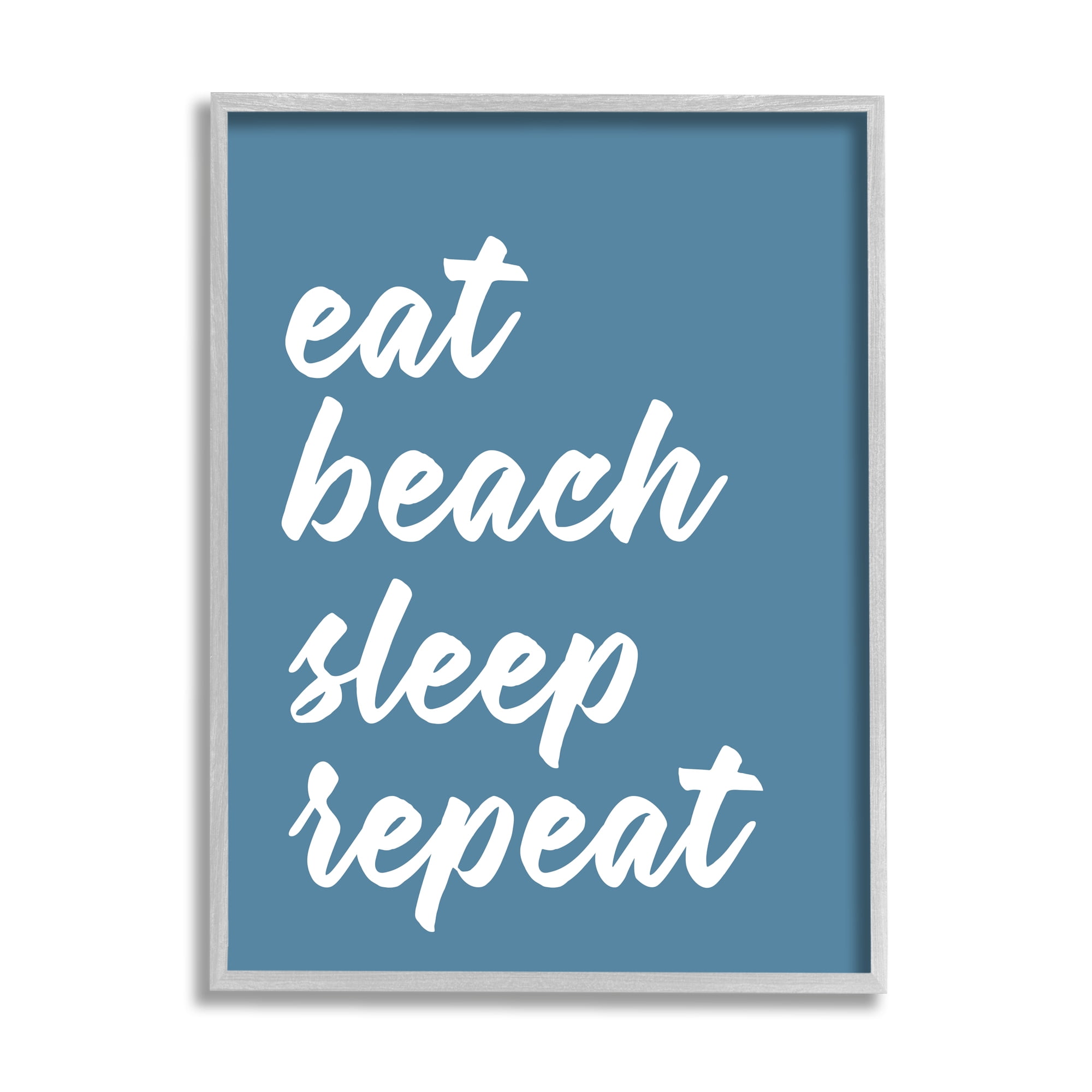 Stupell Industries Eat Beach Sleep Repeat Blue Script Phrase Graphic Art Gray Framed Art Print Wall Art, Design by Lettered and Lined