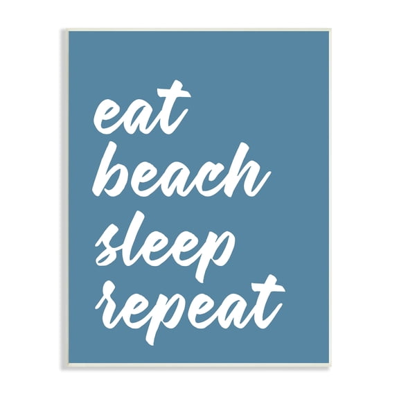 Stupell Industries Eat Beach Sleep Repeat Blue Script Phrase Graphic Art Unframed Art Print Wall Art, Design by Lettered and Lined