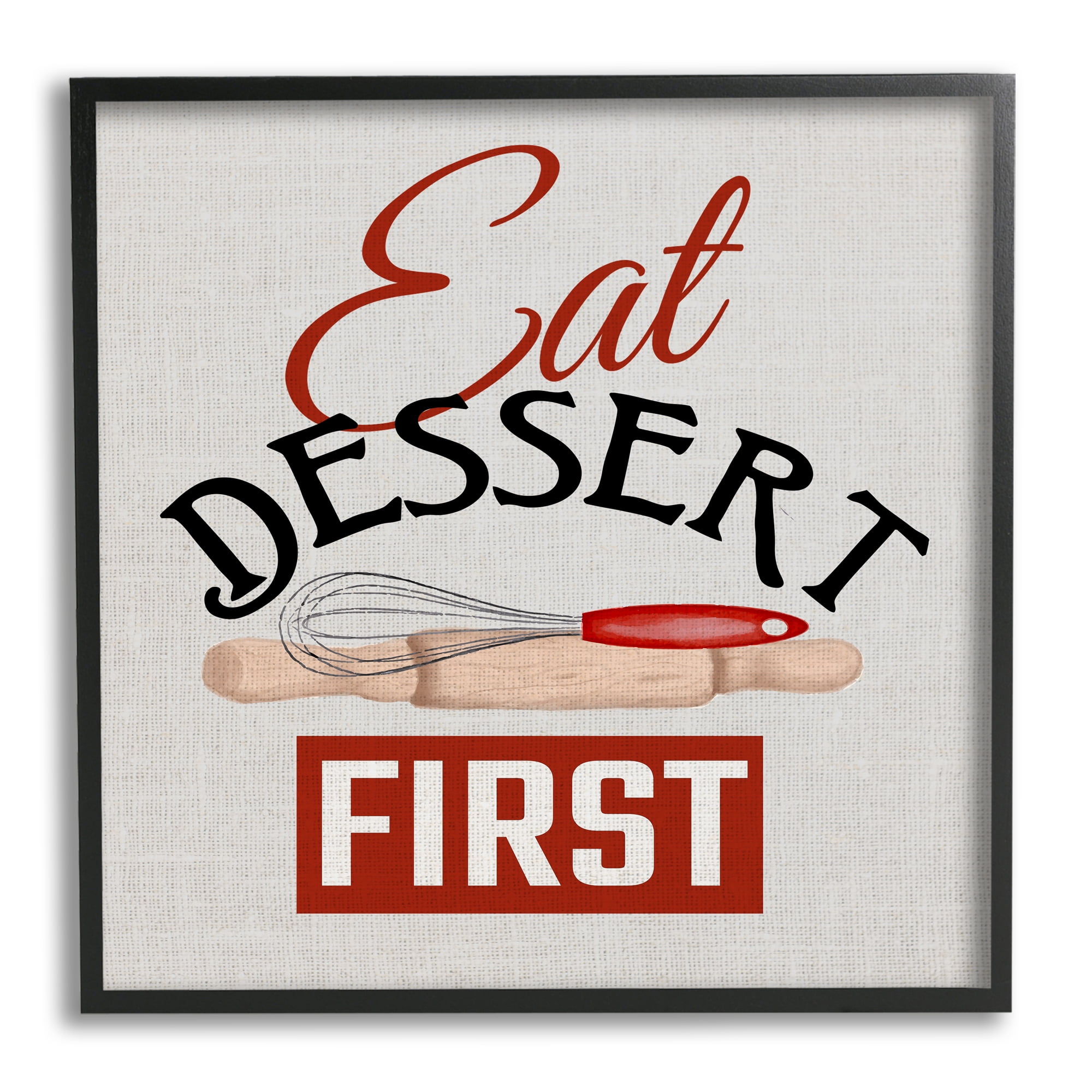 Stupell Industries Eat Dessert First Phrase Food & Beverage Painting Black Framed Art Print Wall Art, 17 x 17