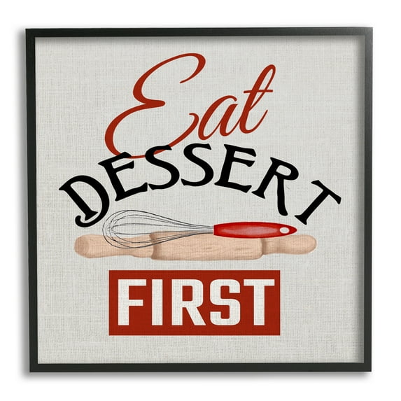 Stupell Industries Eat Dessert First Phrase Food & Beverage Painting Black Framed Art Print Wall Art, 24 x 24