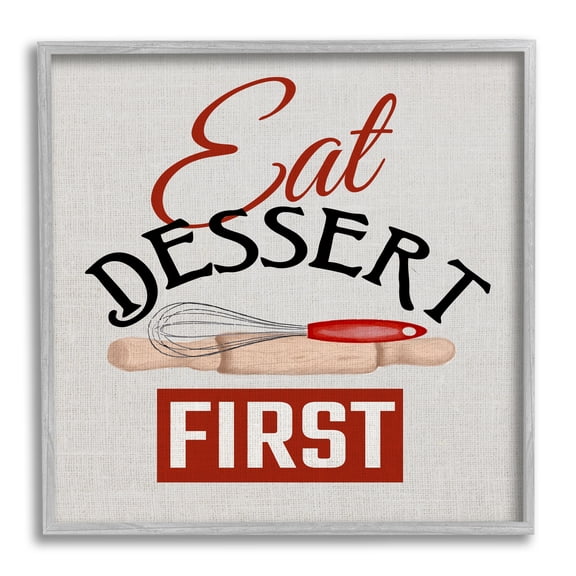 Stupell Industries Eat Dessert First Phrase Food & Beverage Painting Gray Framed Art Print Wall Art, 17 x 17