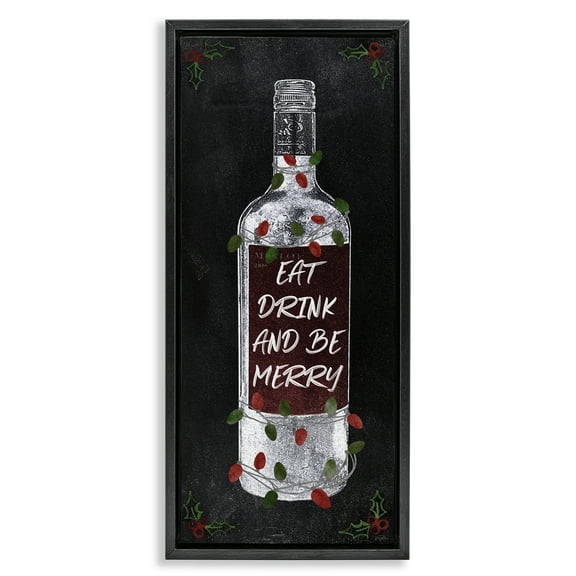 Stupell Industries Eat Drink Be Merry Holiday Painting Black Floater Framed Canvas Art Prints Wall Art, 11 x 25
