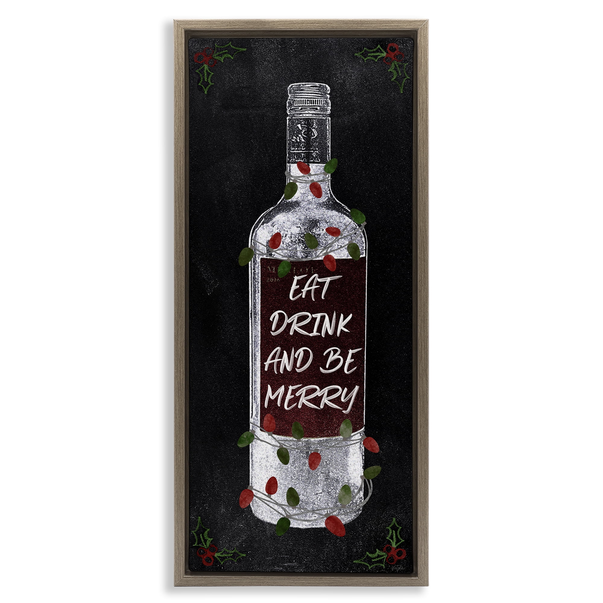 Stupell Industries Eat Drink Be Merry Holiday Painting Brown Floater Framed Canvas Art Prints Wall Art, 15 x 31
