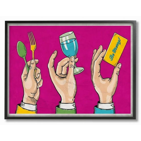 Stupell Industries Eat Drink Be Merry Neon Pink Comic Book Design Framed Wall Art by Ester Kay