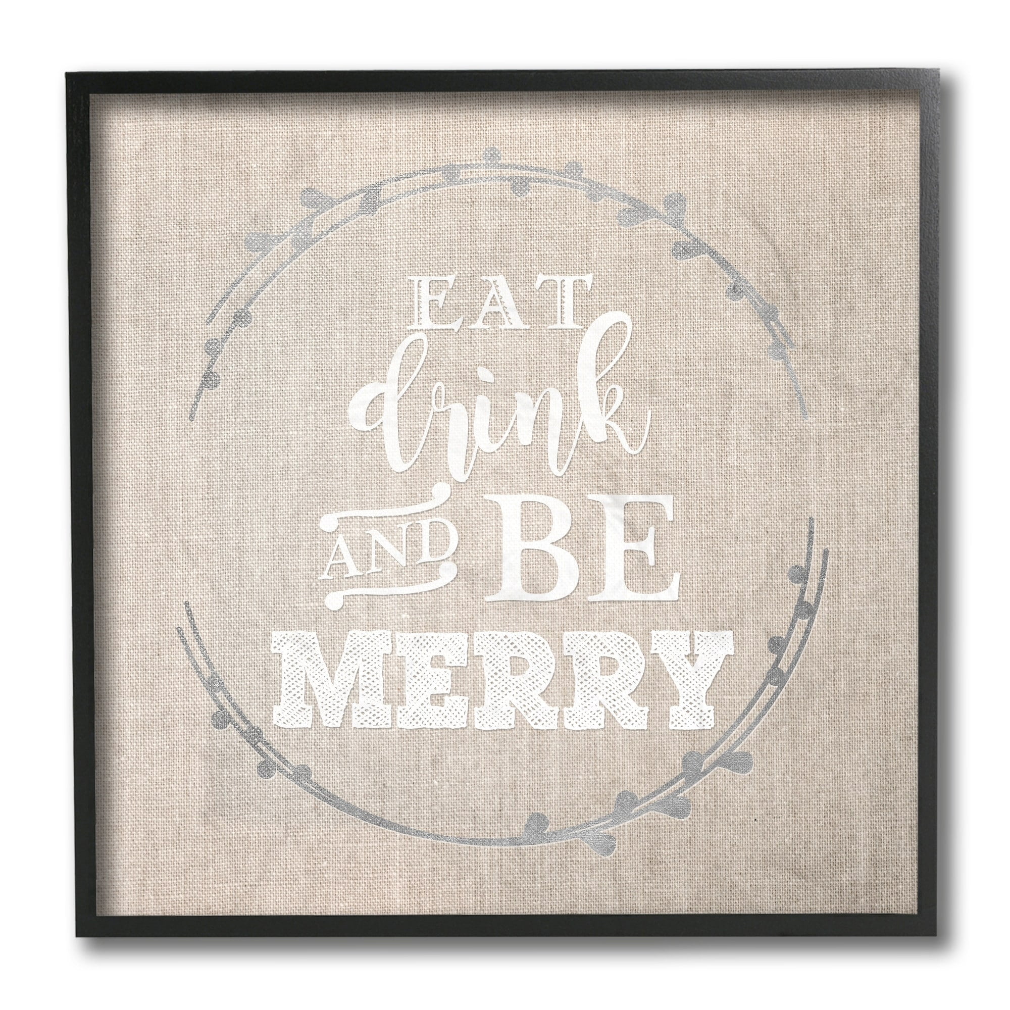 Stupell Industries Eat Drink Be Merry Winter Holiday Phrase Holiday Painting Black Framed Art Print Wall Art, 12 x 12