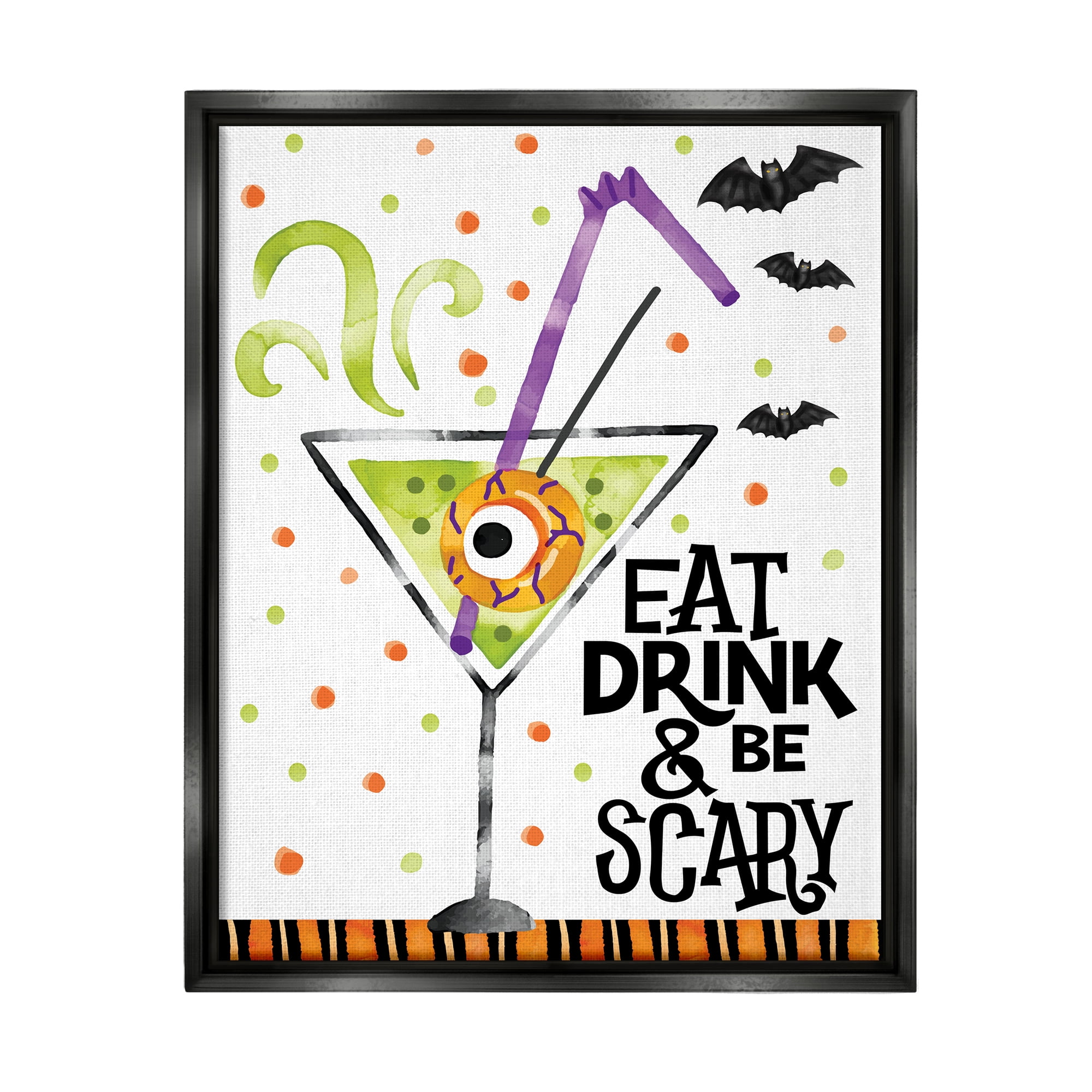 Stupell Industries Eat Drink & Be Scary Halloween Holiday Painting Black Floater Framed Art Print Wall Art