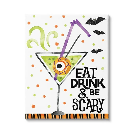 Stupell Industries Eat Drink & Be Scary Halloween Holiday Painting Gallery Wrapped Canvas Print Wall Art