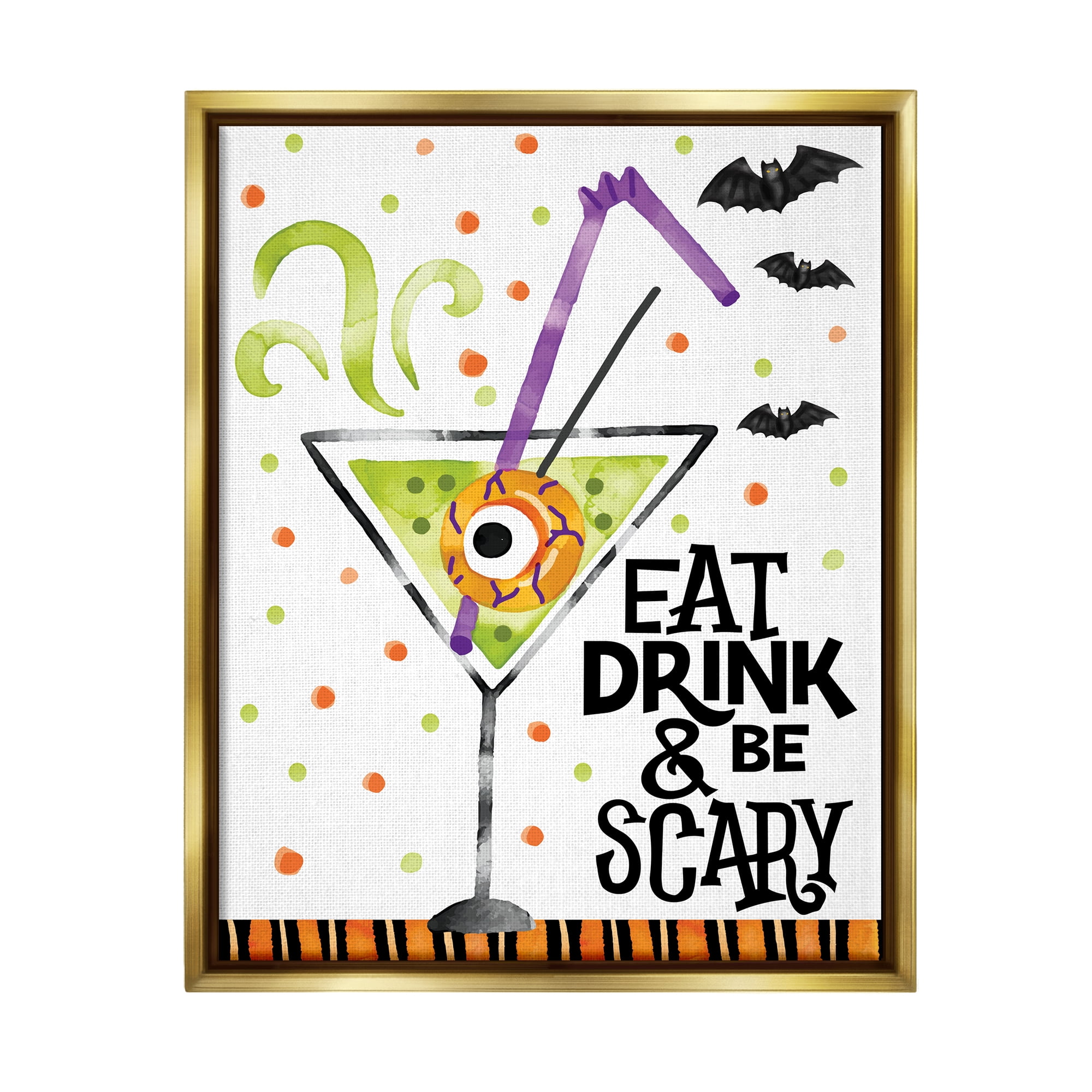 Stupell Industries Eat Drink & Be Scary Halloween Holiday Painting Gold Floater Framed Art Print Wall Art