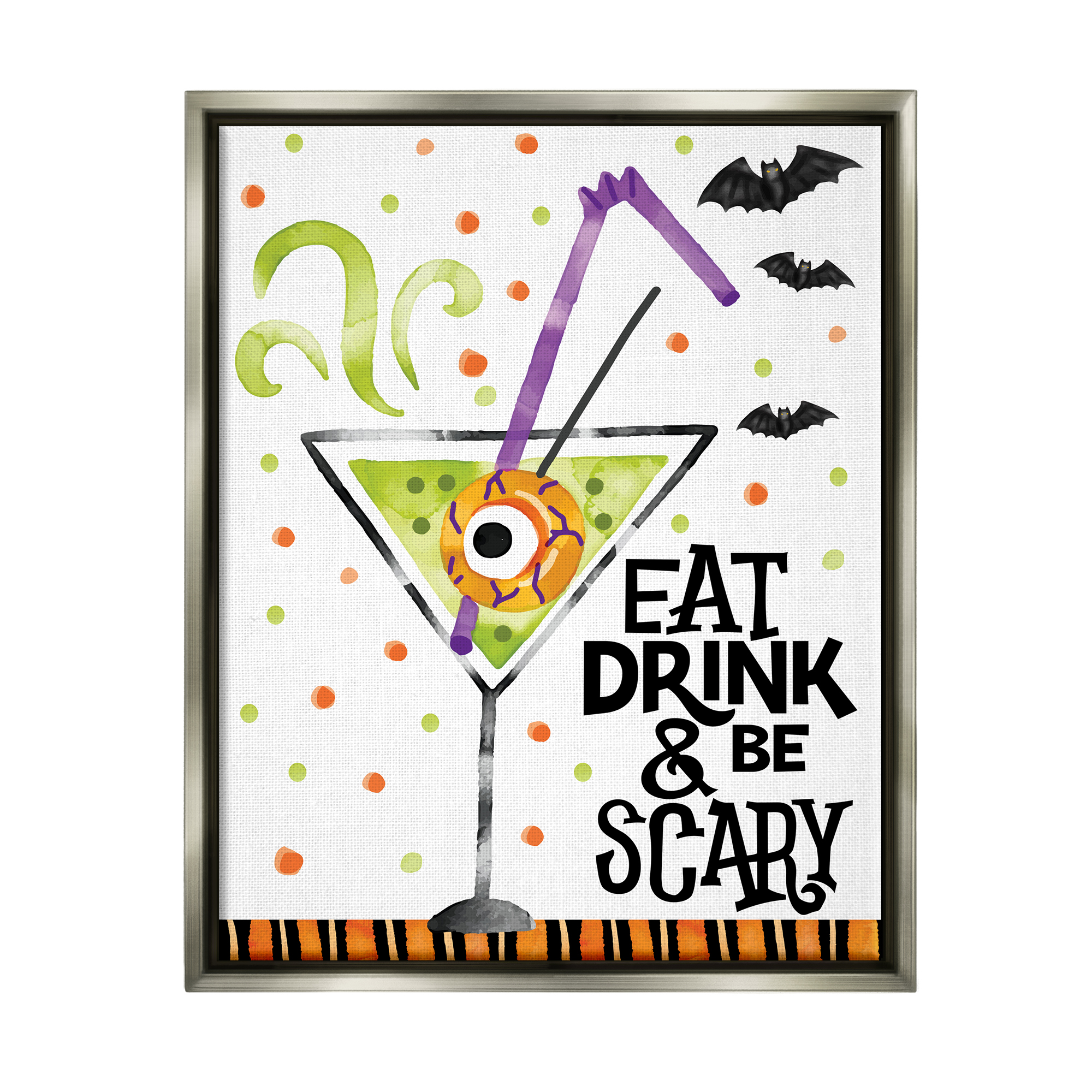 Stupell Industries Eat Drink & Be Scary Halloween Holiday Painting Gray Floater Framed Art Print Wall Art