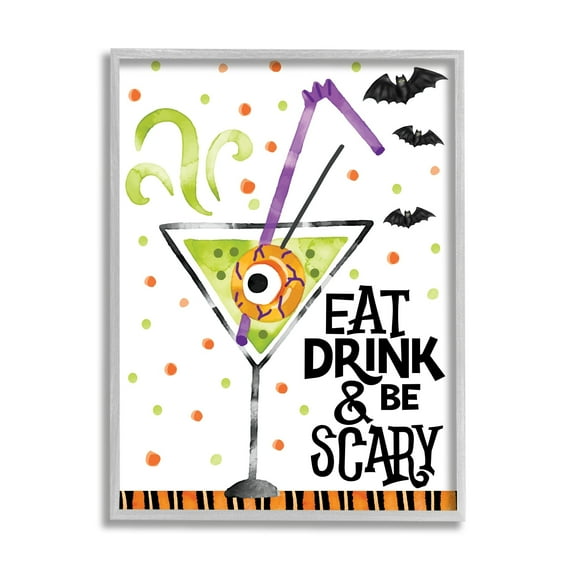 Stupell Industries Eat Drink & Be Scary Halloween Holiday Painting Gray Framed Art Print Wall Art