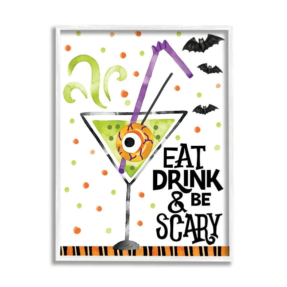 Stupell Industries Eat Drink & Be Scary Halloween Holiday Painting White Framed Art Print Wall Art