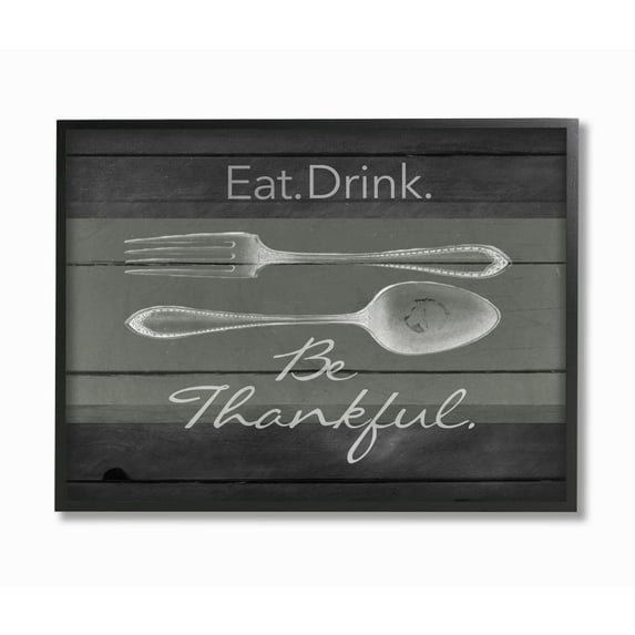 Stupell Industries Eat Drink Be Thankful Silverware Kitchen Wood Texture Word Design Framed Wall Art by The Saturday Evening Post, 24" x 30", Black Framed