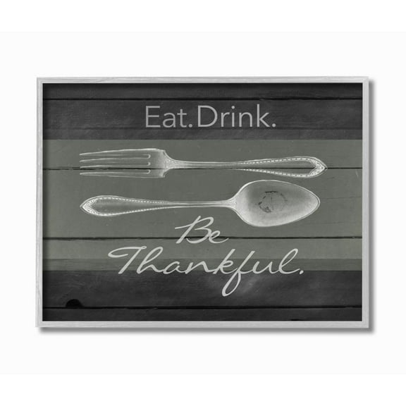 Stupell Industries Eat Drink Be Thankful Silverware Kitchen Wood Texture Word Design Graphic Art Gray Framed Art Print Wall Art, 11x14, by The Saturday Evening Post