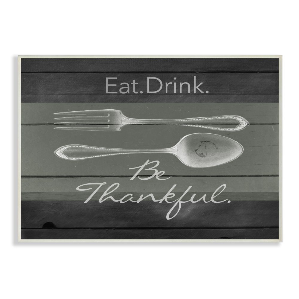 Stupell Industries Eat Drink Be Thankful Silverware Kitchen Wood Texture Word Design Wall Plaque by The Saturday Evening Post, 13" x 19", Wall Plaque