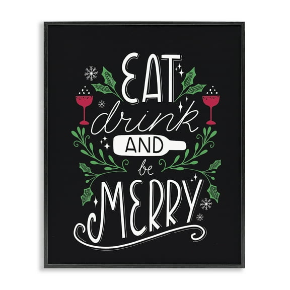 Stupell Industries Eat Drink and Merry Xmas Holiday Painting Black Framed Art Prints Wall Art, 11 x 14