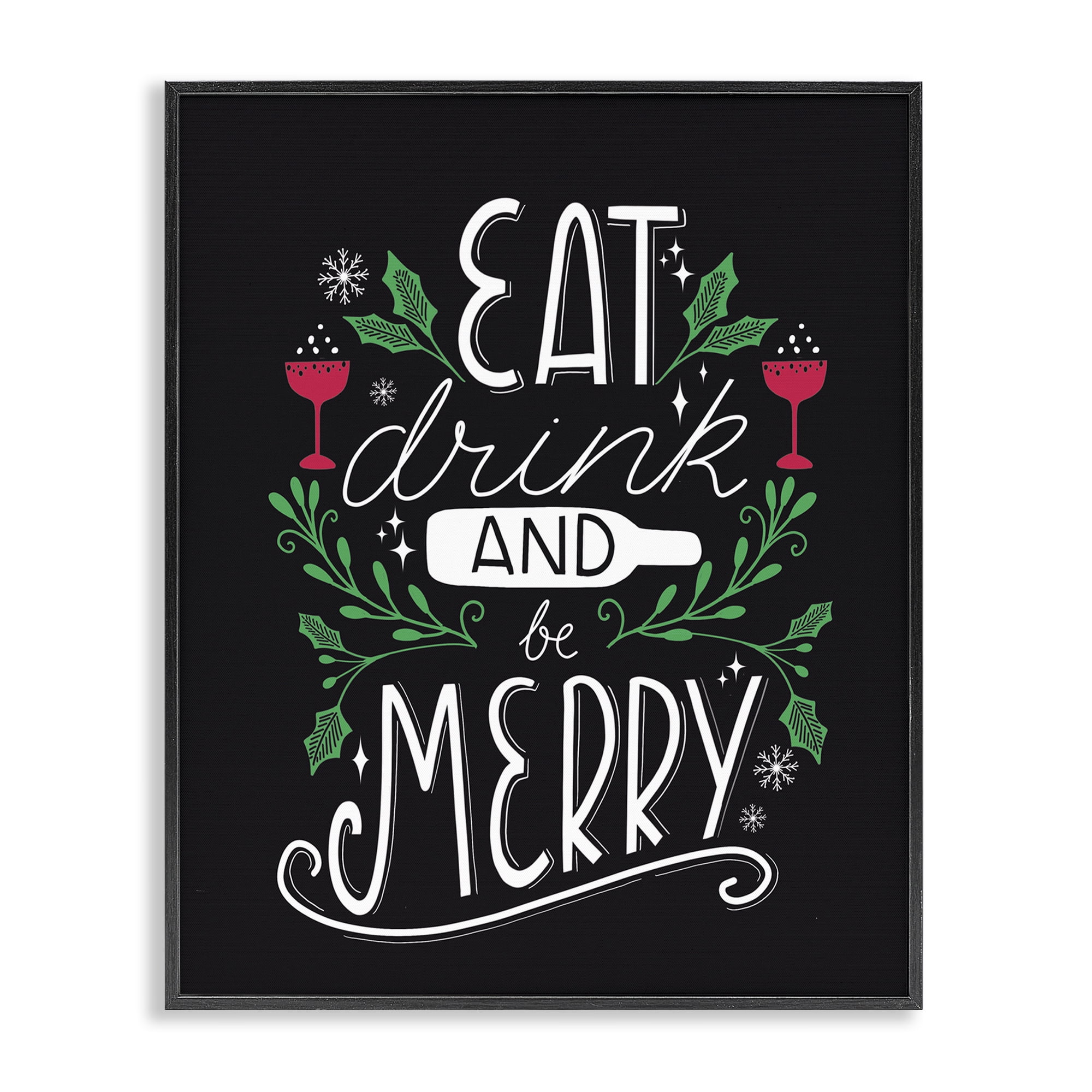 Stupell Industries Eat Drink and Merry Xmas Holiday Painting Black Framed Art Prints Wall Art, 24 x 30