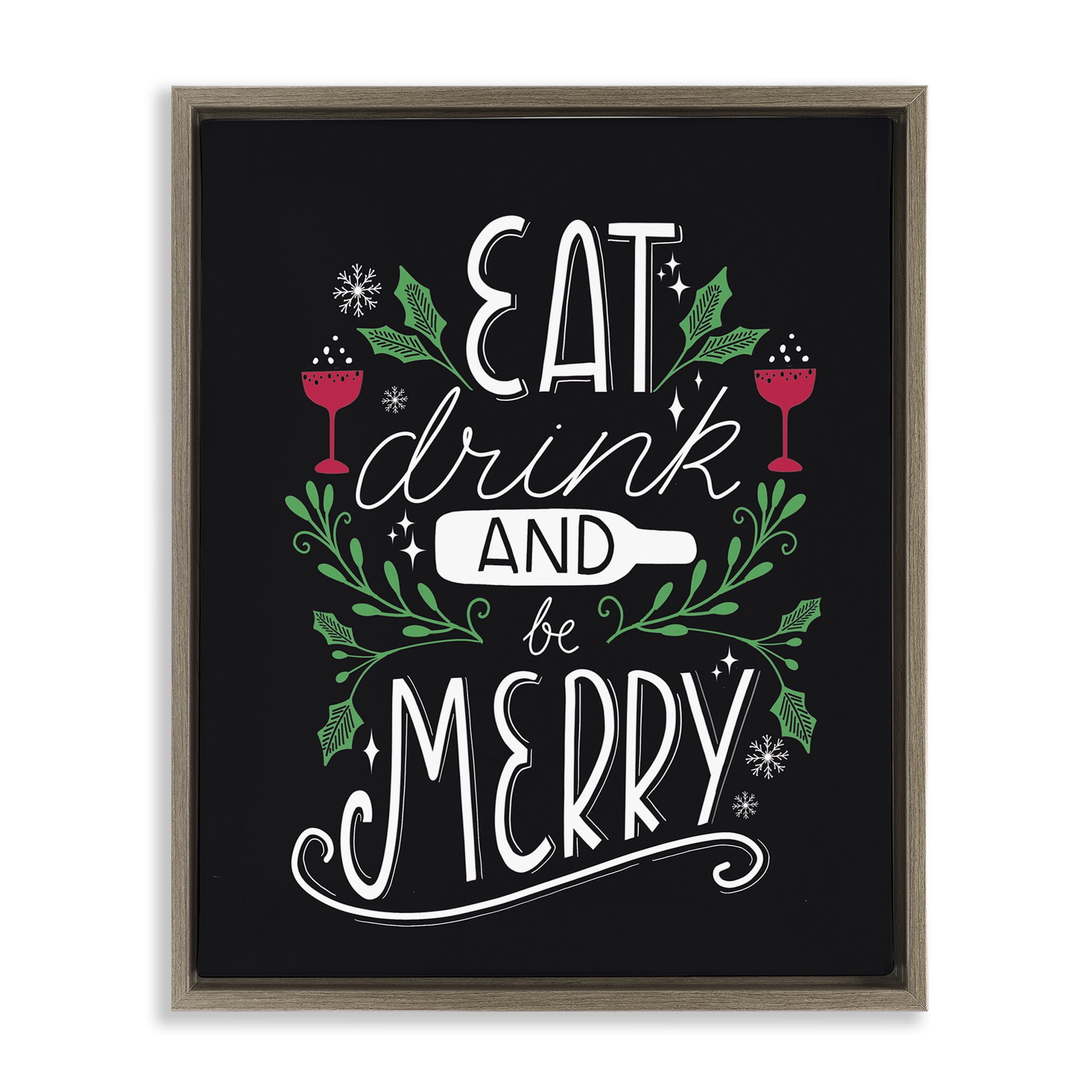 Stupell Industries Eat Drink and Merry Xmas Holiday Painting Brown Floater Framed Canvas Art Prints Wall Art, 25 x 31