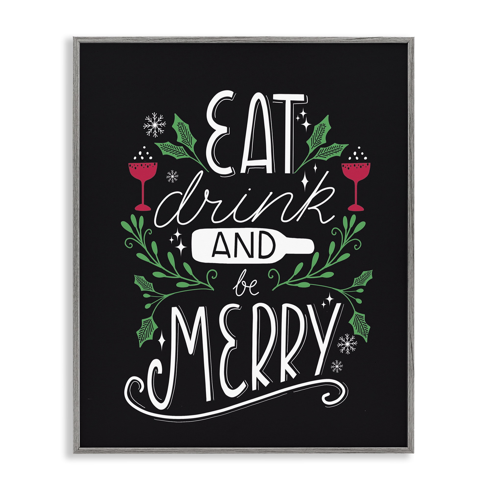 Stupell Industries Eat Drink and Merry Xmas Holiday Painting Gray Framed Art Prints Wall Art, 11 x 14