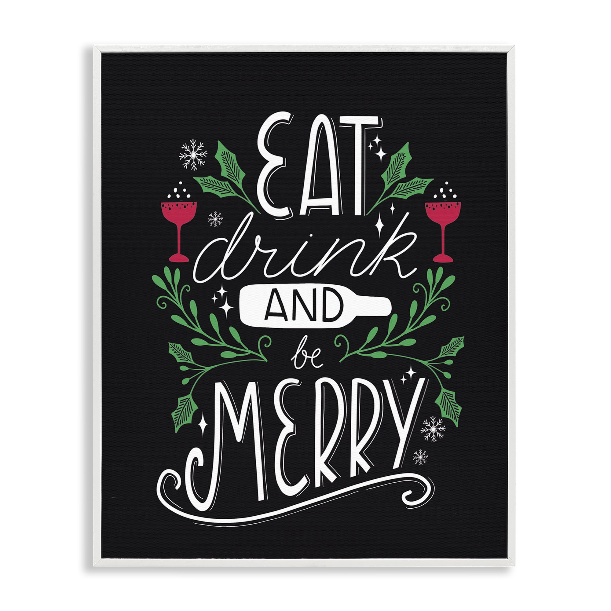 Stupell Industries Eat Drink and Merry Xmas Holiday Painting White Framed Art Prints Wall Art, 11 x 14