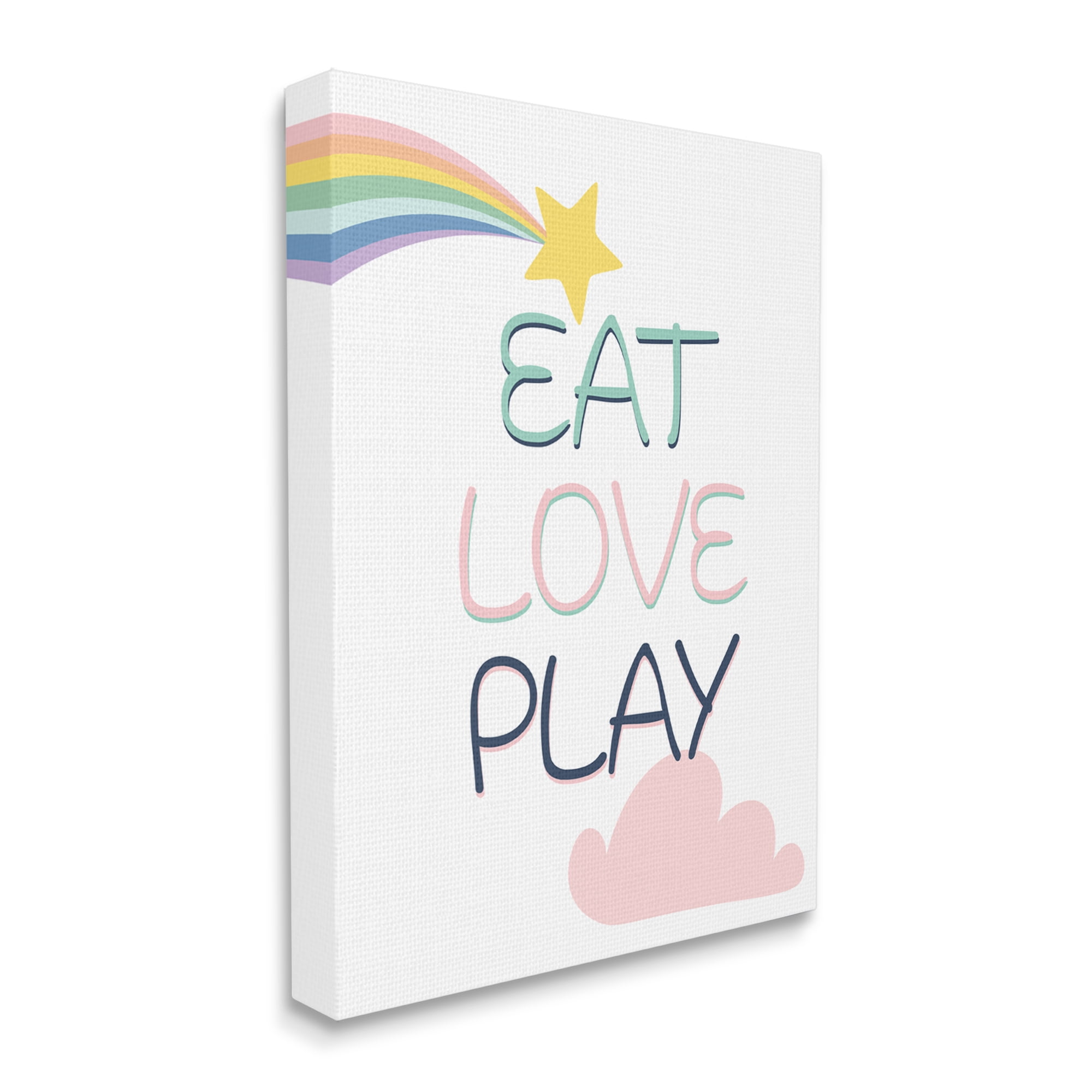 Stupell Industries Eat Love Play Phrase Shooting Star Rainbow Sky Inspirational Painting Gallery Wrapped Canvas Print Wall Art, 36 x 48