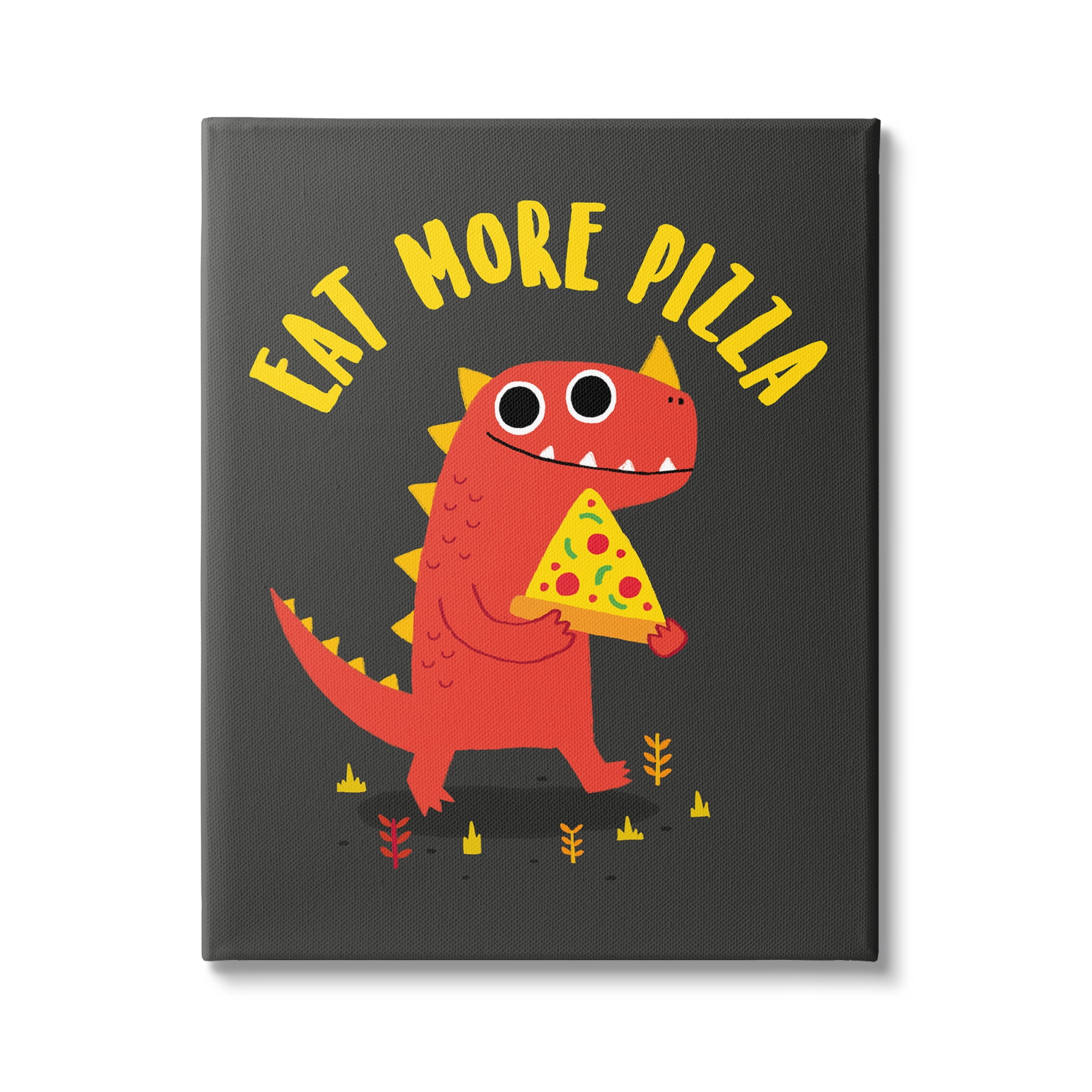 Stupell Industries Eat More Pizza Red Dragon Dinosaur Text Cartoon Canvas Wall Art, 36 x 48, Design by Michael Buxton