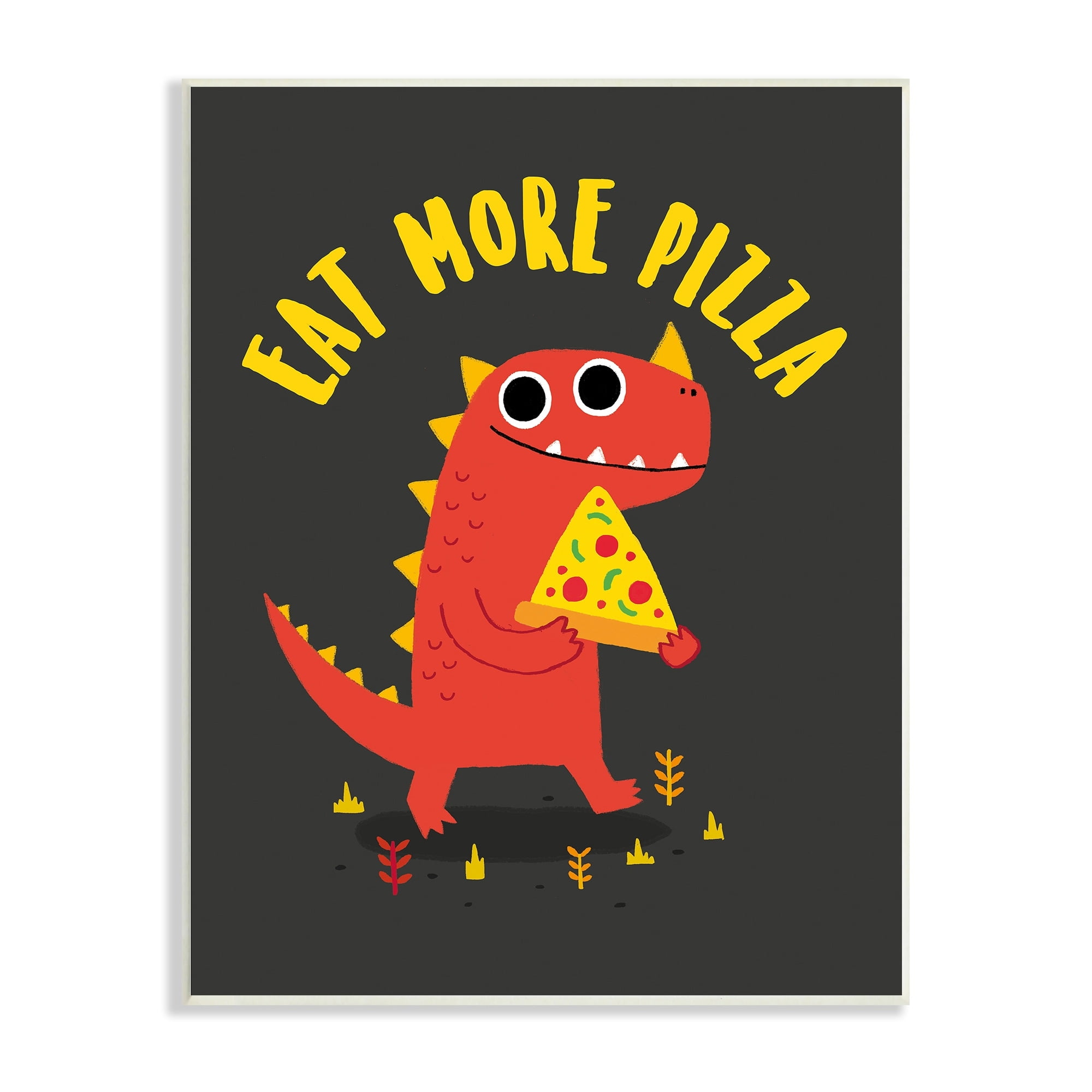 Stupell Industries Eat More Pizza Red Dragon Dinosaur Text Cartoon Wood Wall Art, 13 x 19, Design by Michael Buxton