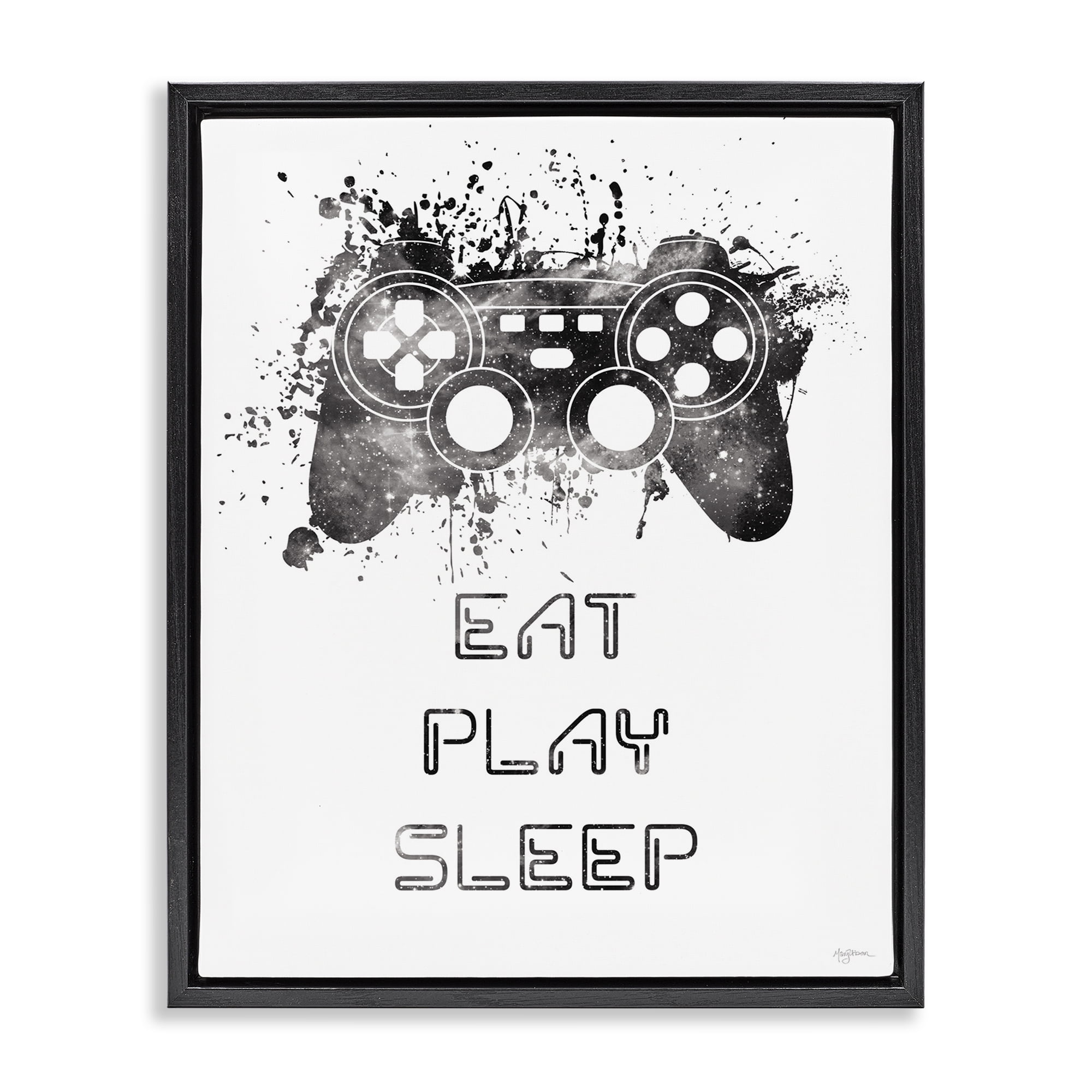 Stupell Industries Eat Play Sleep Gaming Typography Painting Black Floater Framed Art Print Wall Art, 17 x 21