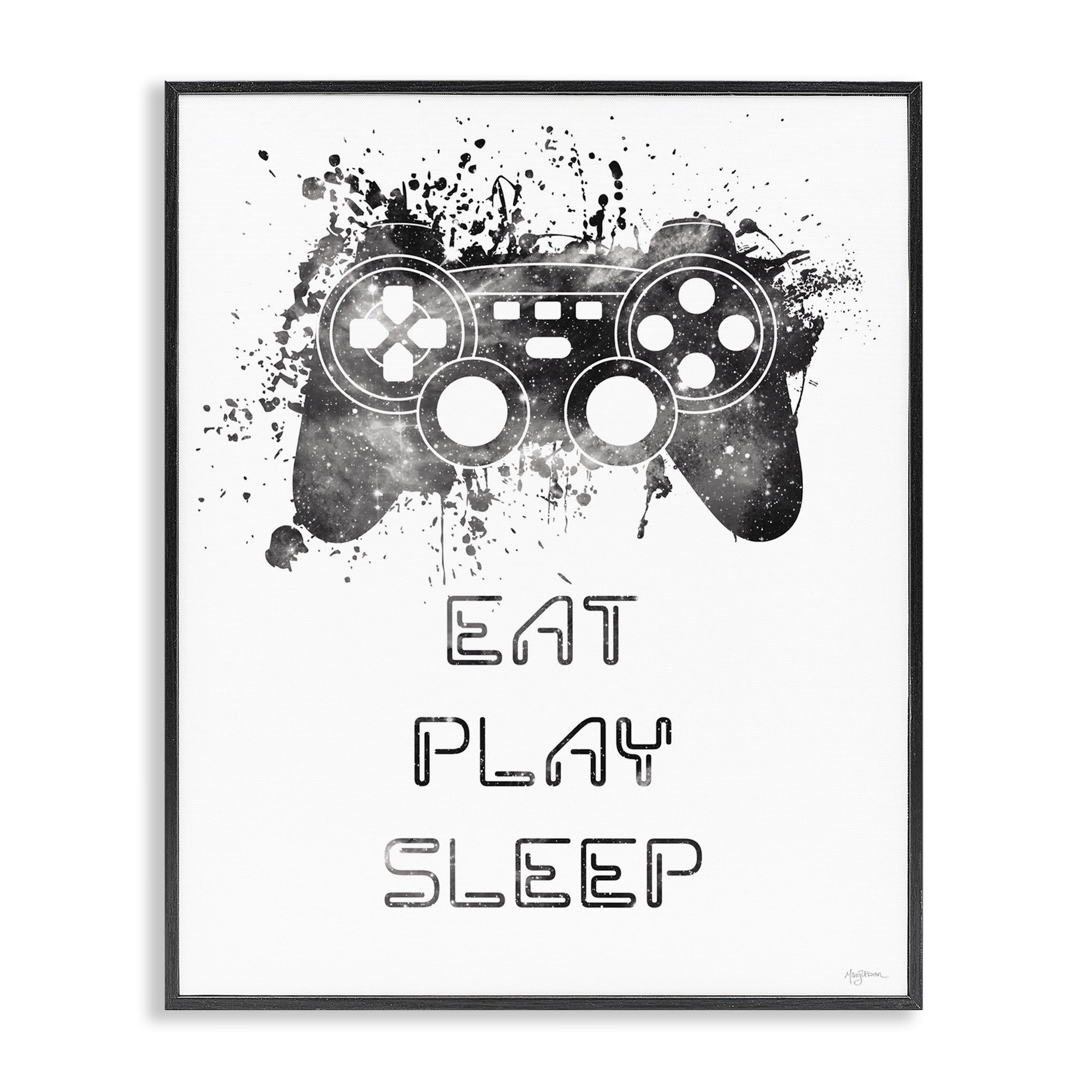 Stupell Industries Eat Play Sleep Gaming Typography Painting Black Framed Art Print Wall Art, 24 x 30