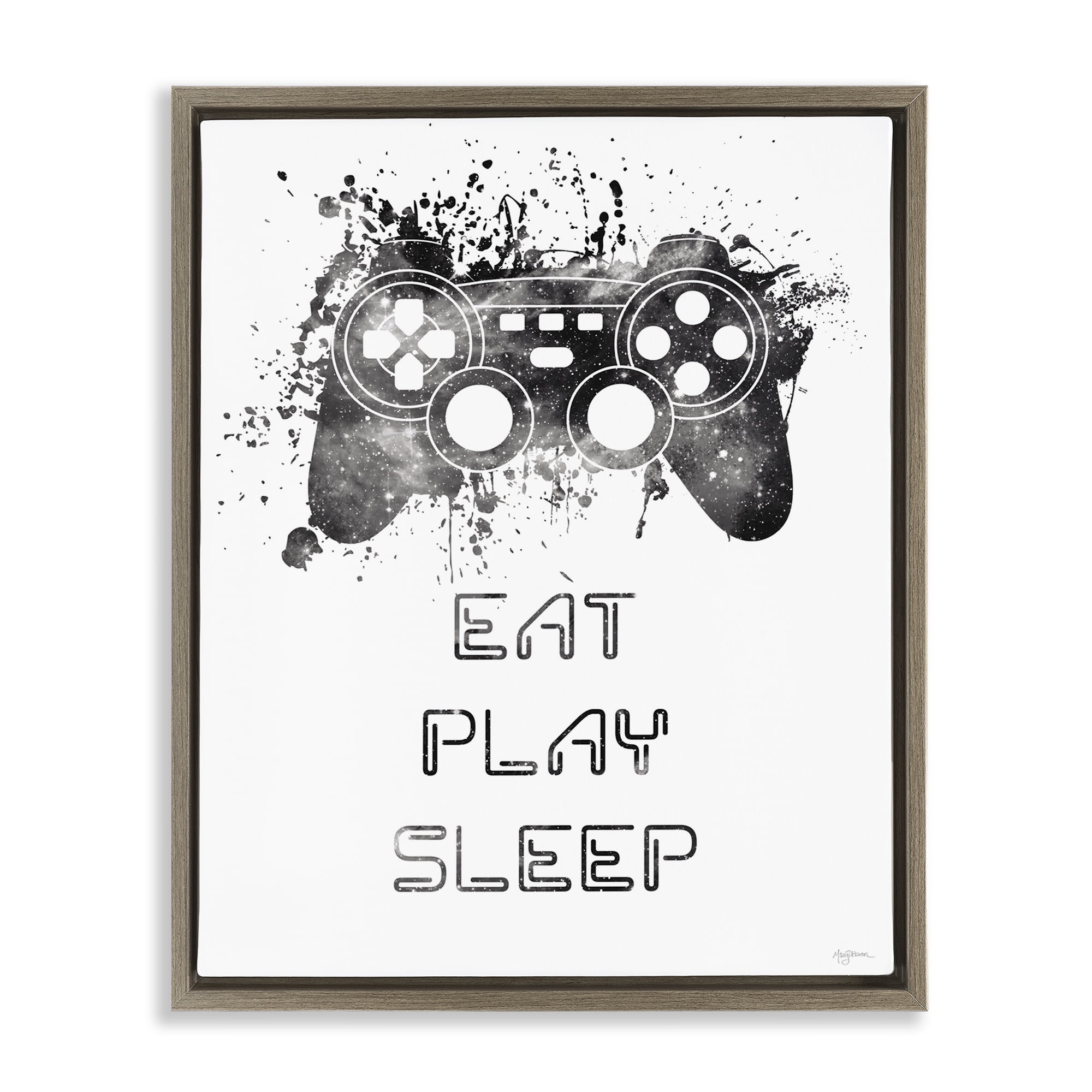 Stupell Industries Eat Play Sleep Gaming Typography Painting Brown Floater Framed Art Print Wall Art, 17 x 21