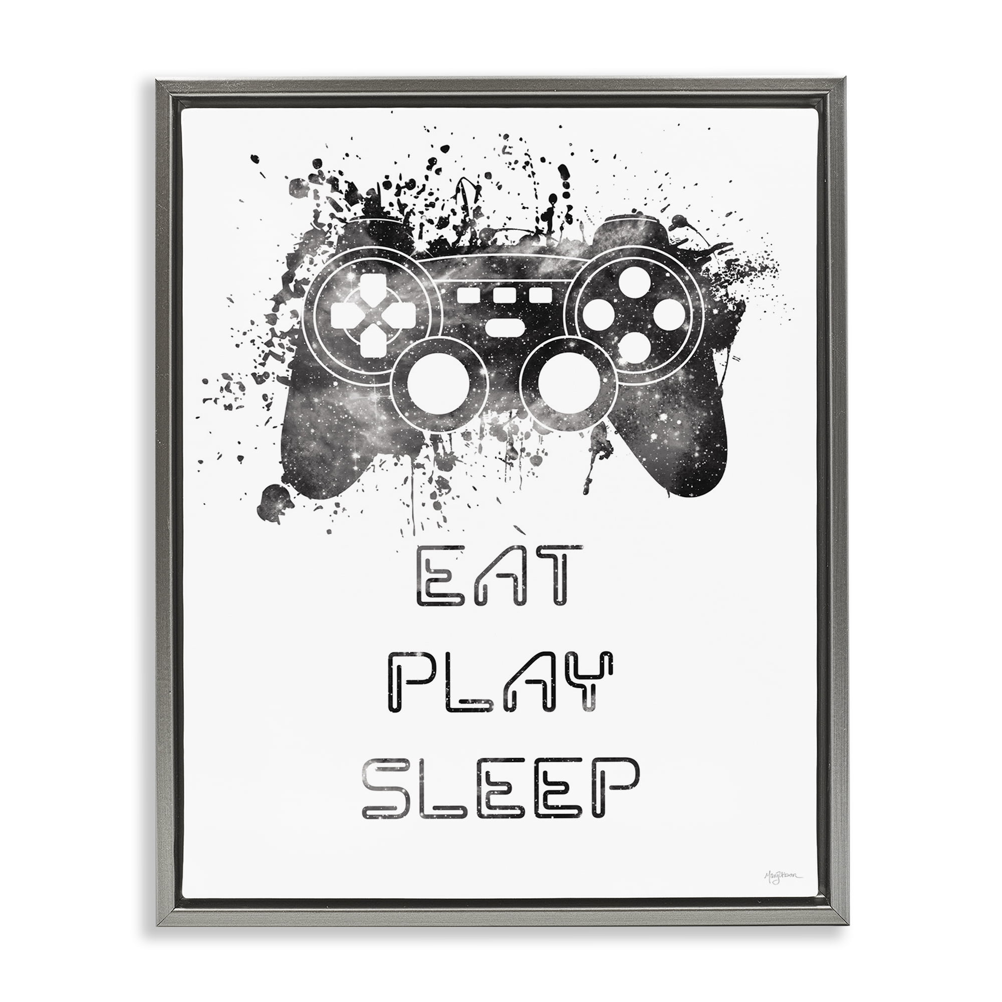 Stupell Industries Eat Play Sleep Gaming Typography Painting Gray Floater Framed Art Print Wall Art, 25 x 31