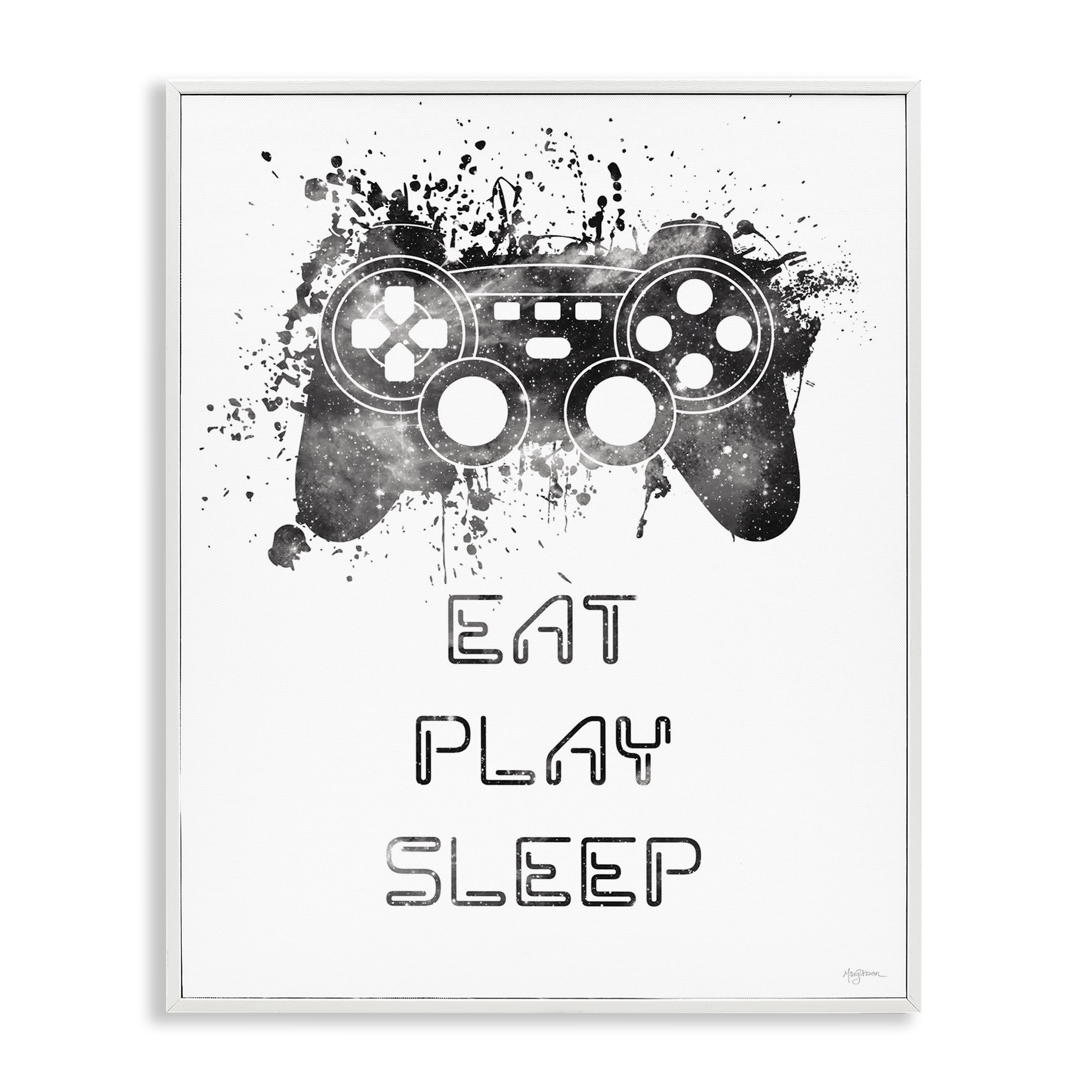 Stupell Industries Eat Play Sleep Gaming Typography Painting White Framed Art Print Wall Art, 24 x 30